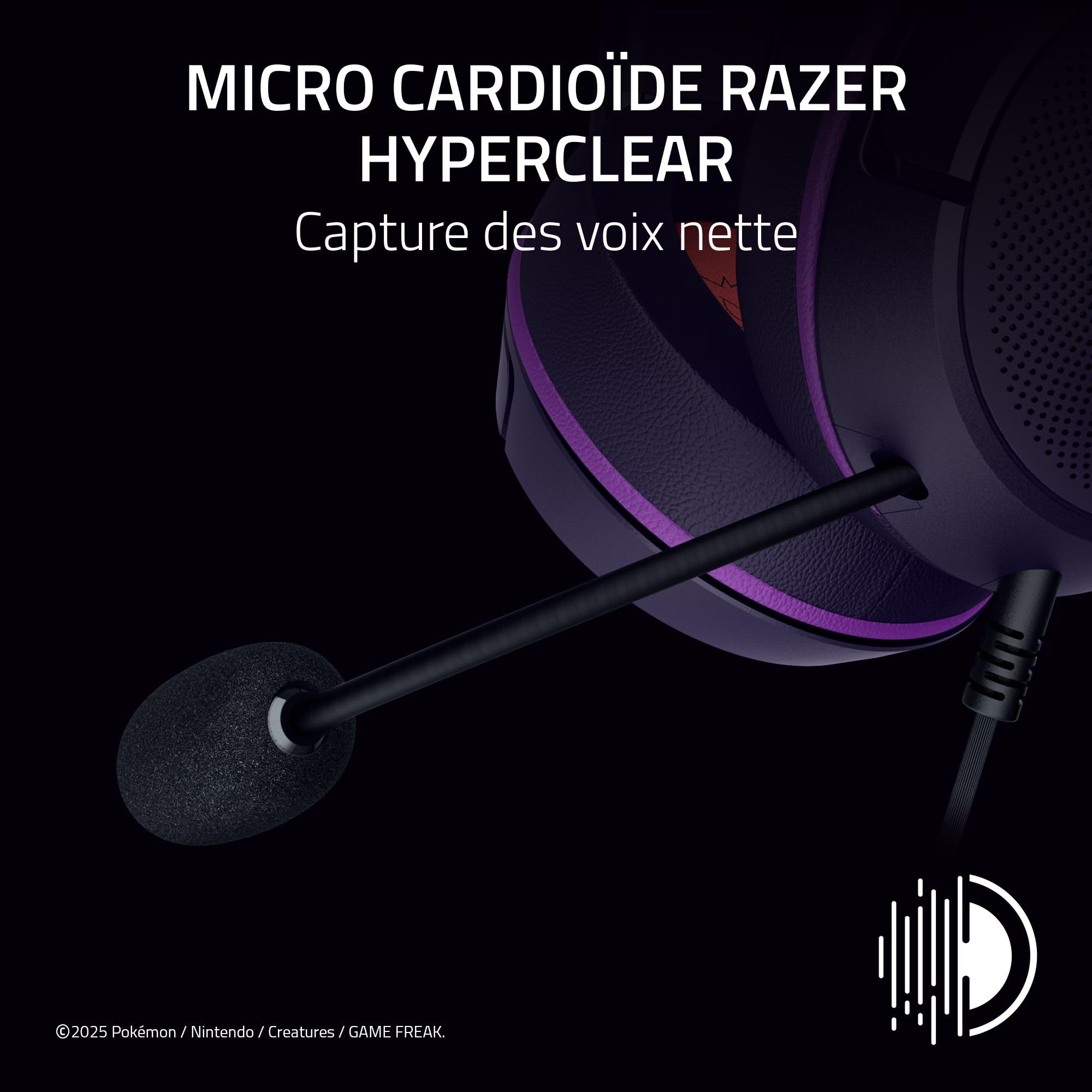 Razer Kraken Kitty V2 - Édition Gengar Pokémon - Casque USB - Pointes Gengar - Éclairage réactif au Stream - Microphone cardioïde HyperClear - Haut-parleurs Triforce 40mm - Son Surround | Violet