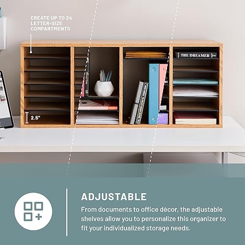 Vista 13 de Safco 9422GR - Organizador de papel y literatura ajustable de madera, 16 piezas ajustables, construcción duradera apilable, hogar, oficina, correo