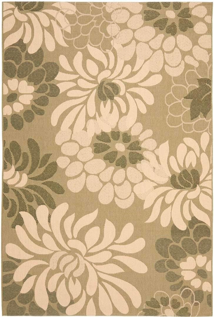 SAFAVIEH Courtyard Collection 6'7" x 9'6" Cream / Green CYS7205 Indoor/ Outdoor Non-Shedding Easy-Cleaning Patio Backyard Porch Deck Mudroom Area-Rug