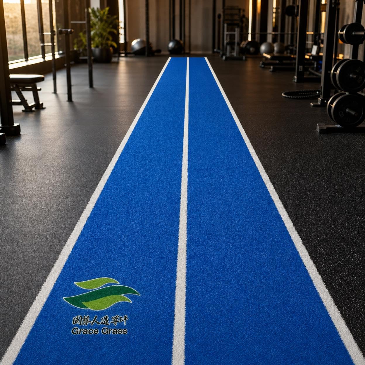 Indoor Trainingsfläche mit Kunstrasenstruktur Gedruckten Messlinien Und Strapazierfähigem Rückenmaterial für Sportbereich für Fitnessstudio Übungsraum Schulsport Kindertraining 120cm