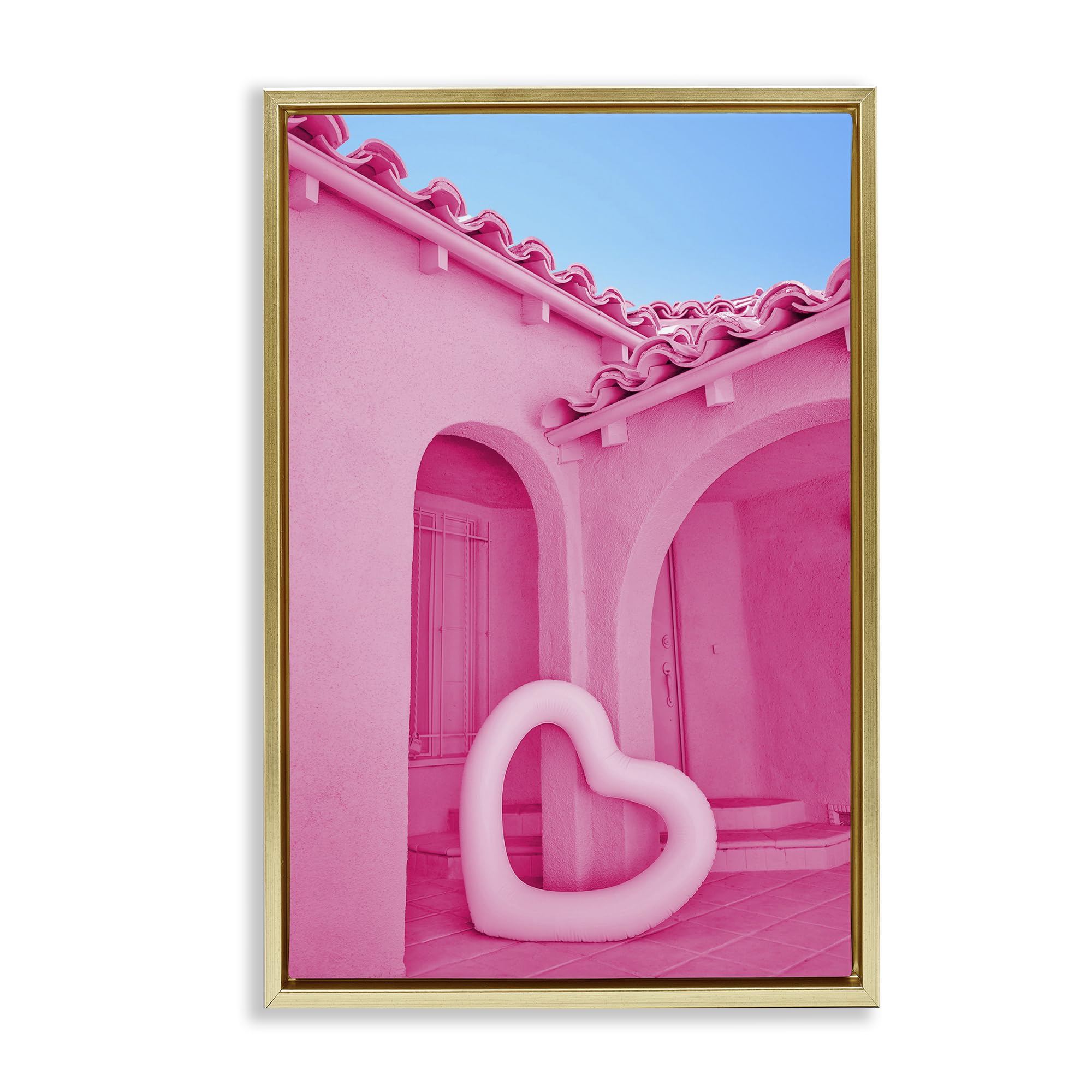 Stupell Industries Metallic Gold (Matte) 'Pink Pop Heart At Villa'| Floating Frame Canvas Art