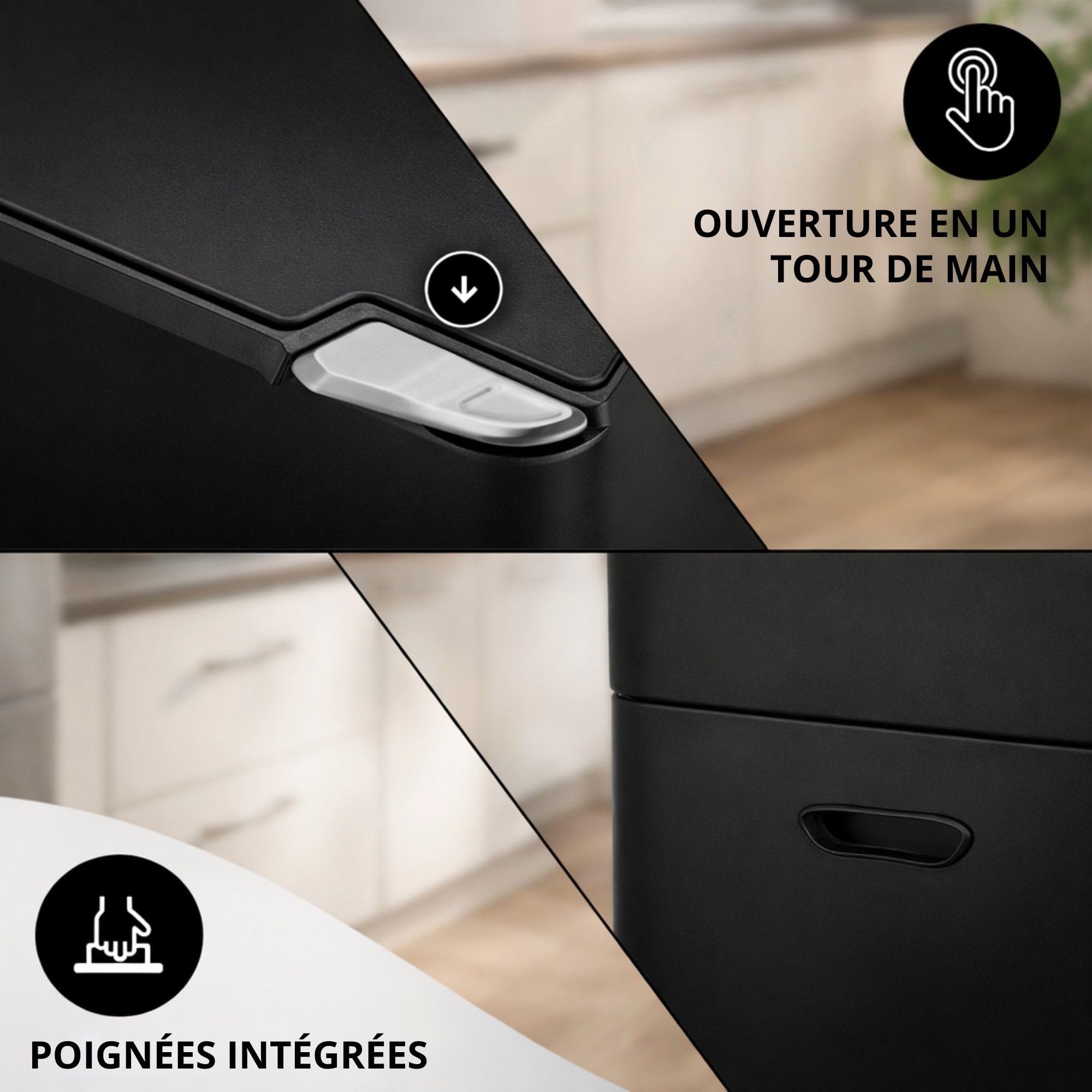 Bayt Poubelle De Tri Sélectif 60 L Pour La Cuisine - Poubelles De Cuisine À Double Bac De 60 Litres Pour Le Tri Des Déchets | Poubelle Verticale En Acier Inoxydable Noir Mat