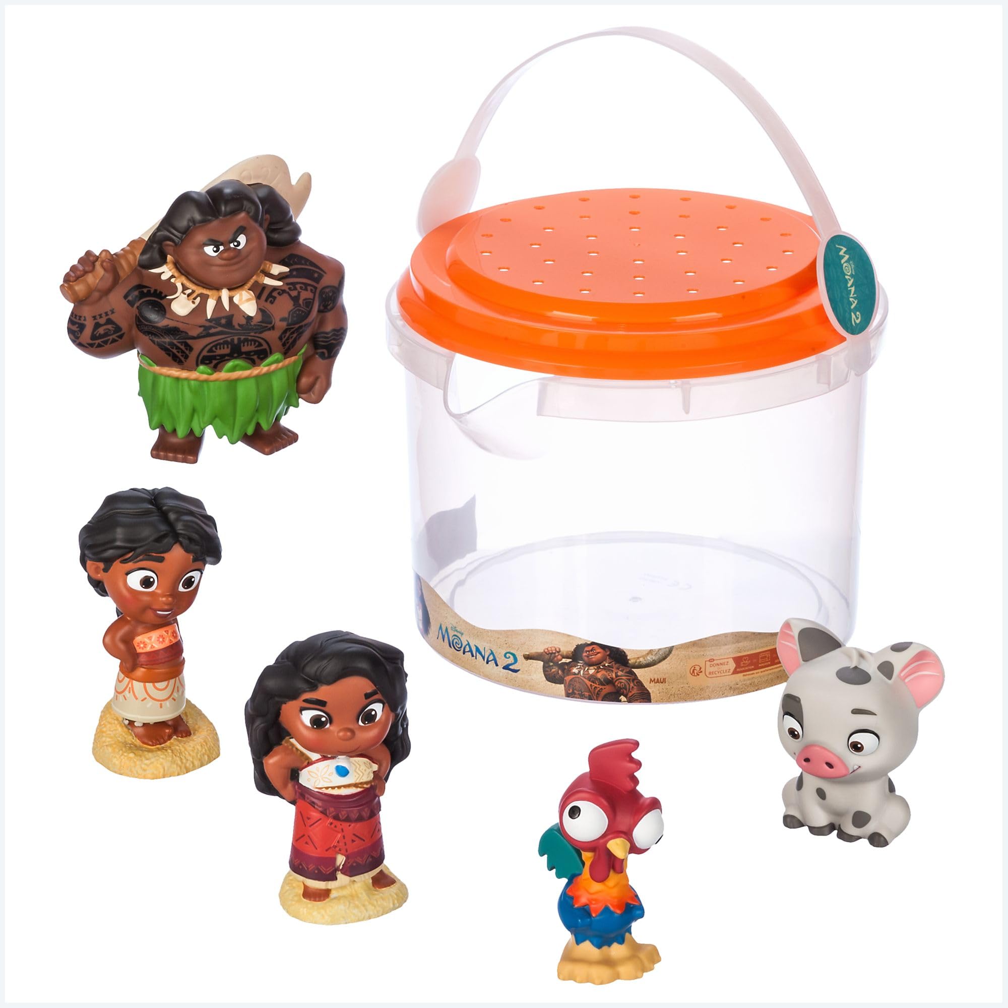 Disney Store Official Moana 2 Bath Toy Set, 5 pieces, Includes Moana, Simea, Pua, Hei Hei & Maui, with Storage Bucket, Suitable for 6 Months+ — image 1