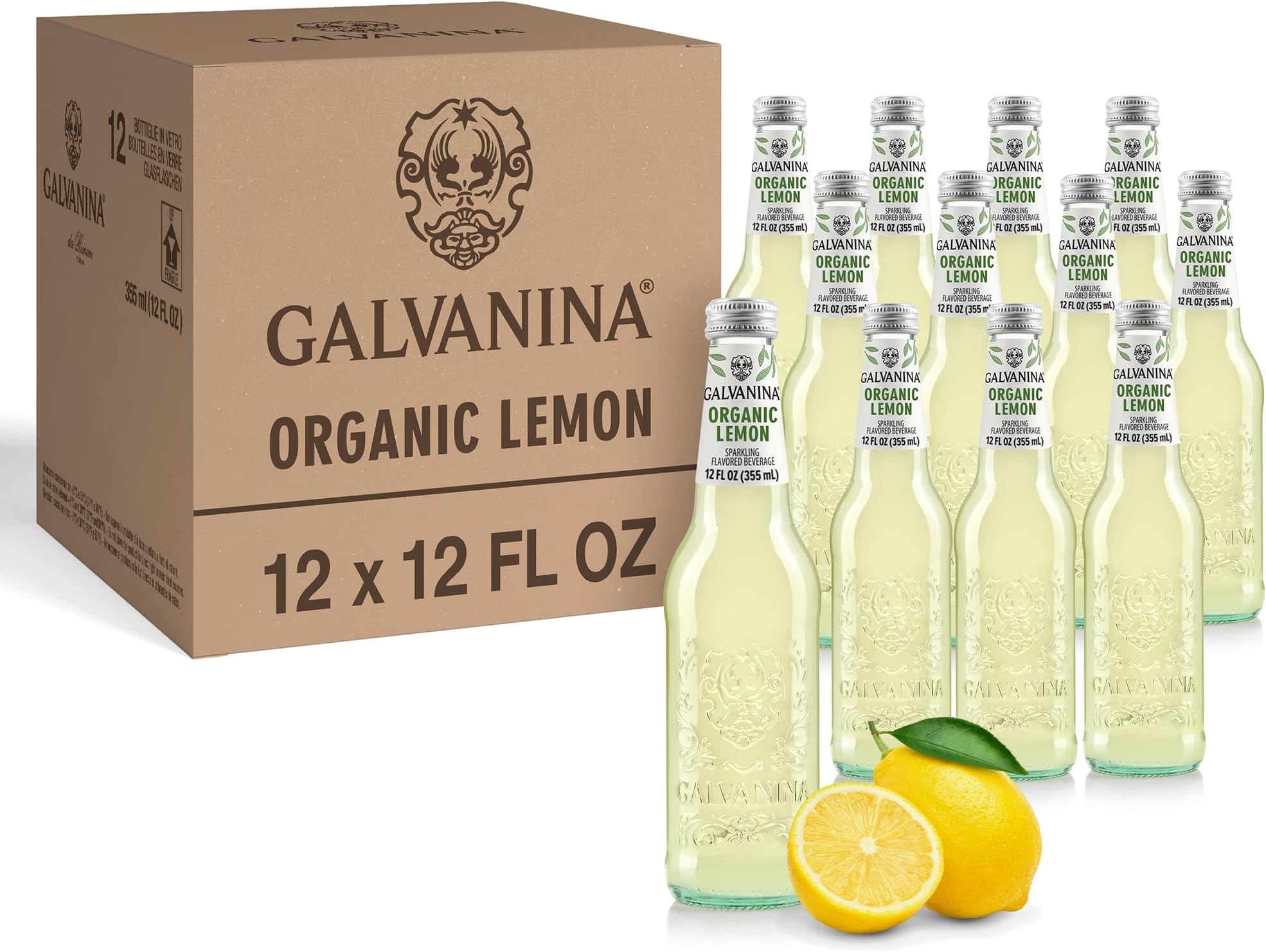 Lemon – Premium Organic Italian Sparkling Soda, 12 fl oz (12 Glass Bottles) | Crafted with Sicilian Lemons for a Zesty, Refreshing Drink.