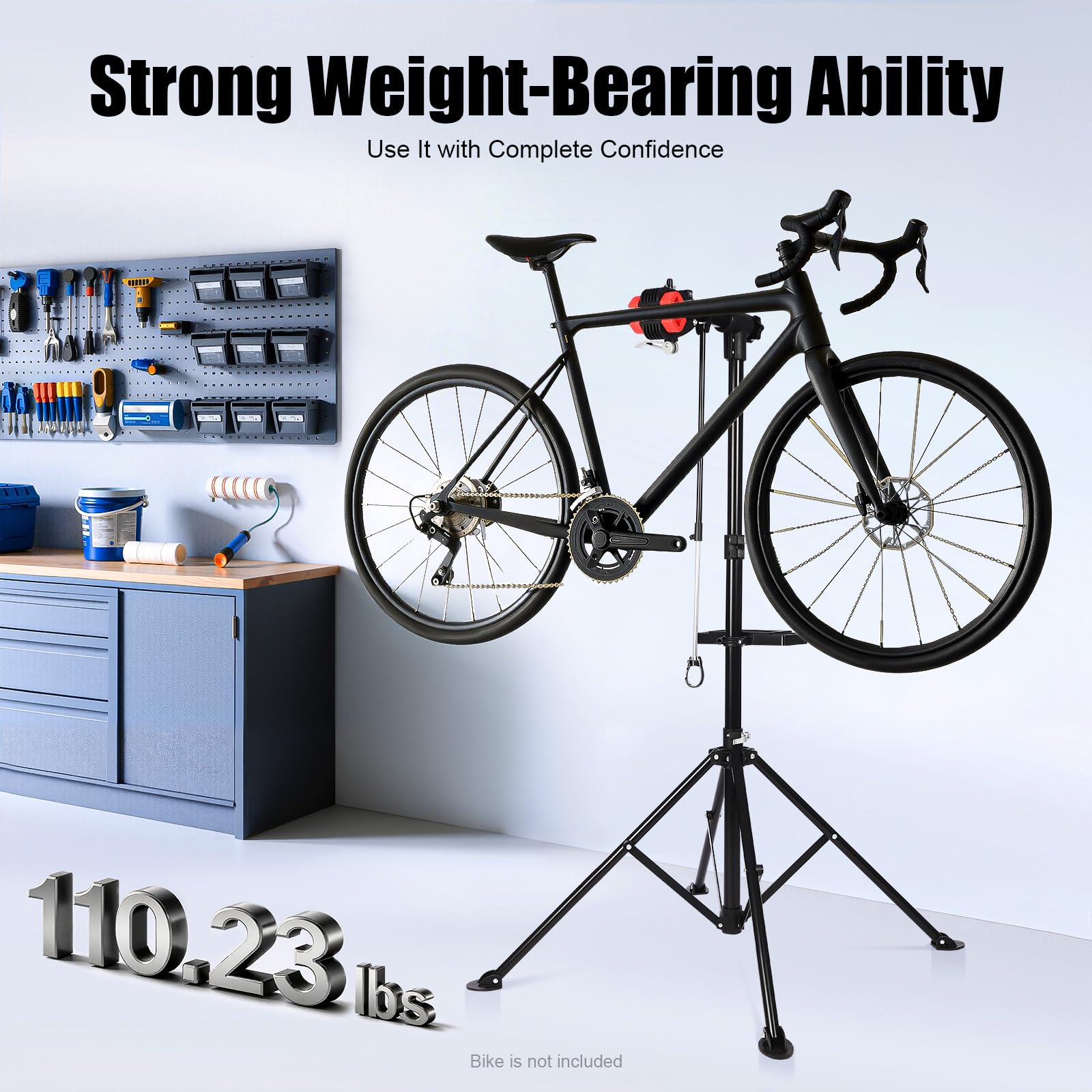 MccoMMon Supporto professionale per il montaggio della bicicletta, 50 kg, supporto per attrezzi, per e-bike, pieghevole, regolabile in altezza 108-190 cm