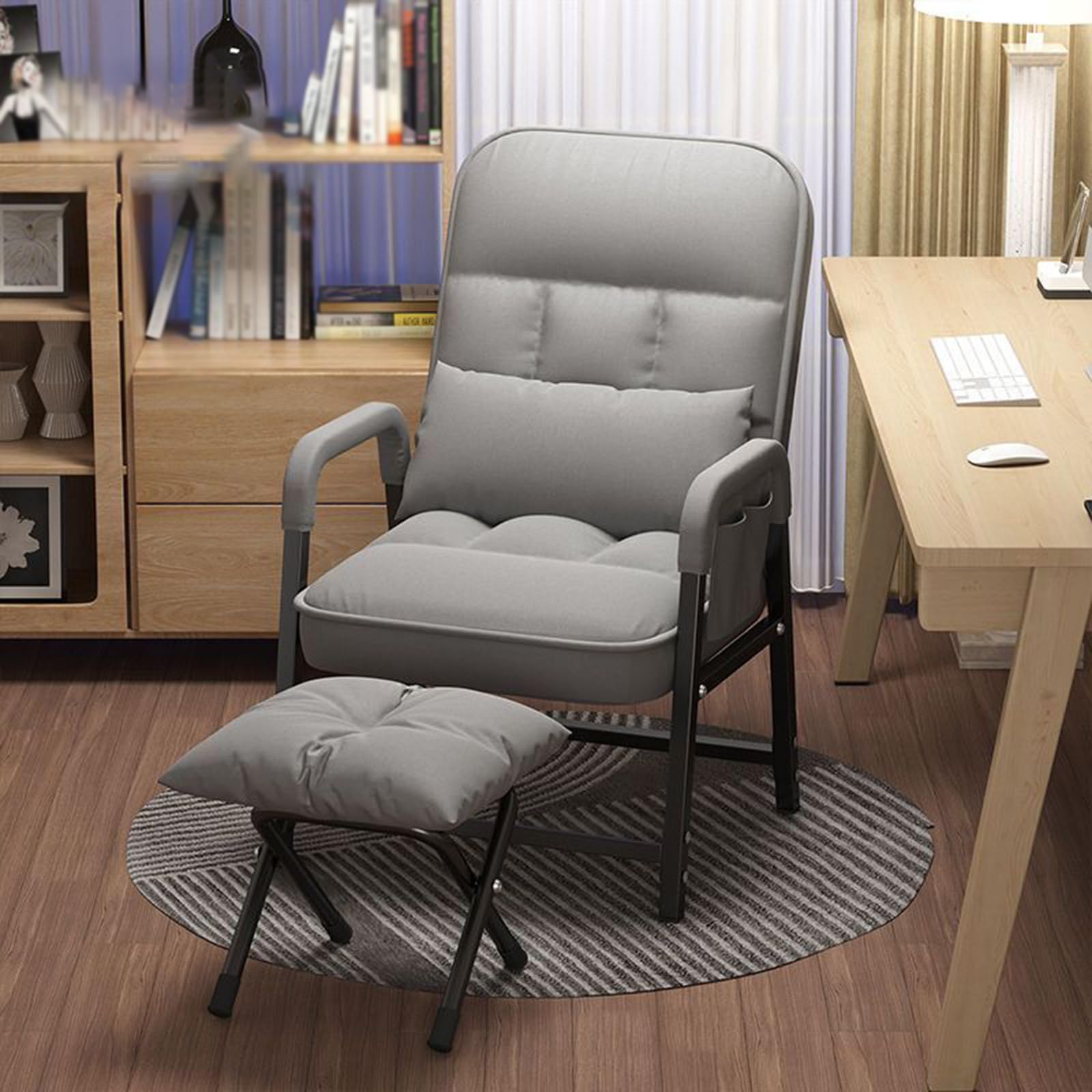 Fauteuil inclinable et pouf réglable 5 angles en tissu confort pour salon