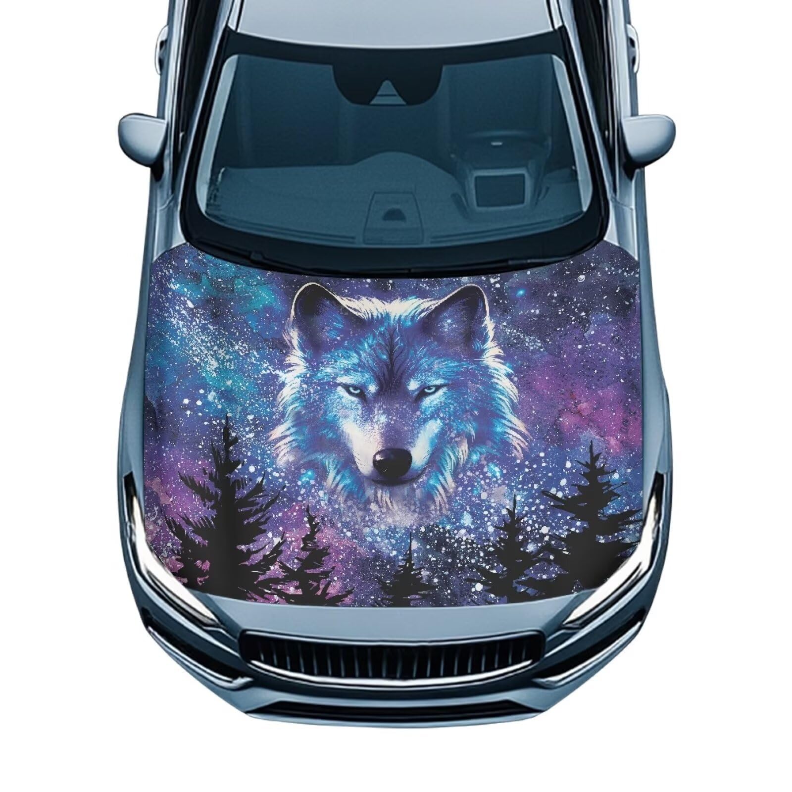 Tree Wolf Car Windshield Sunshade Cover, Waterproof Breathable Half Car Cover Blocks UV Rays for All Season - Fit Most Cars, SUV