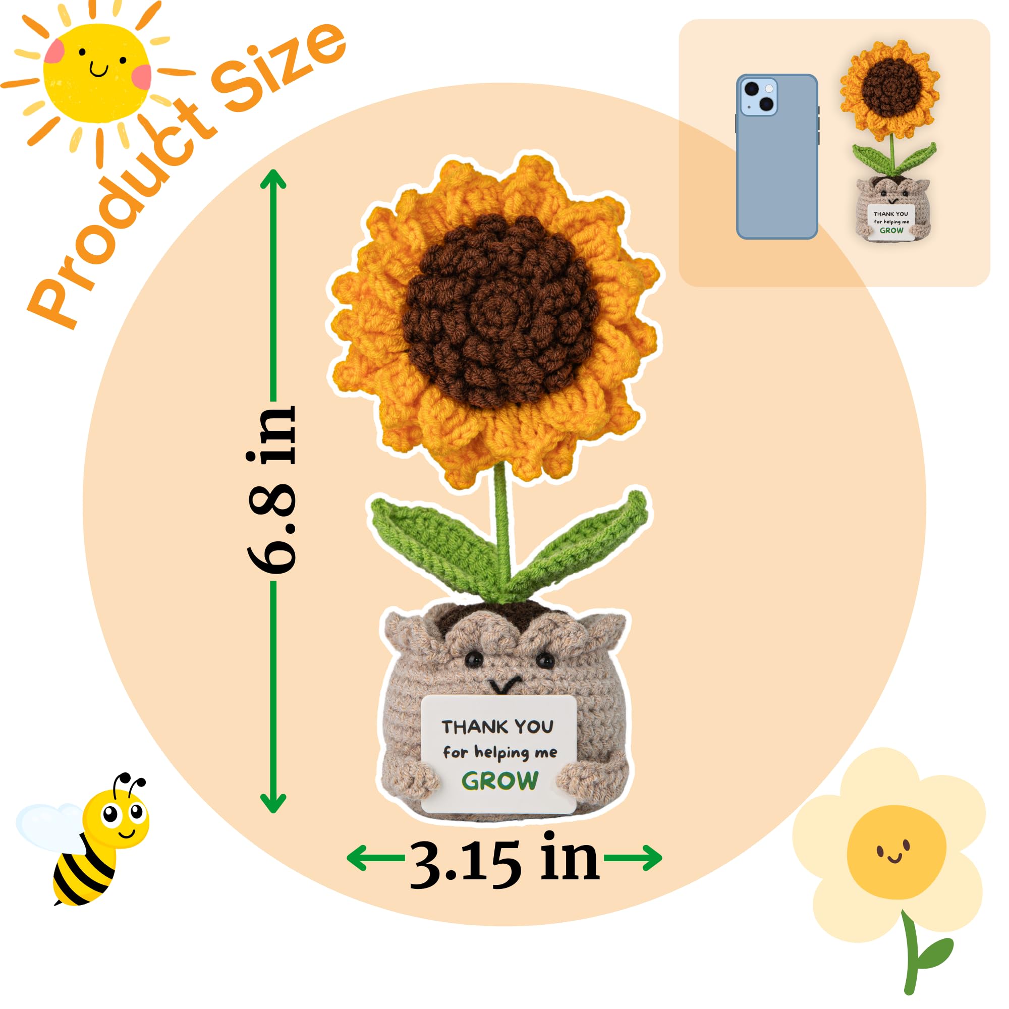 Positive Sunflower Crochet Doll (7.4