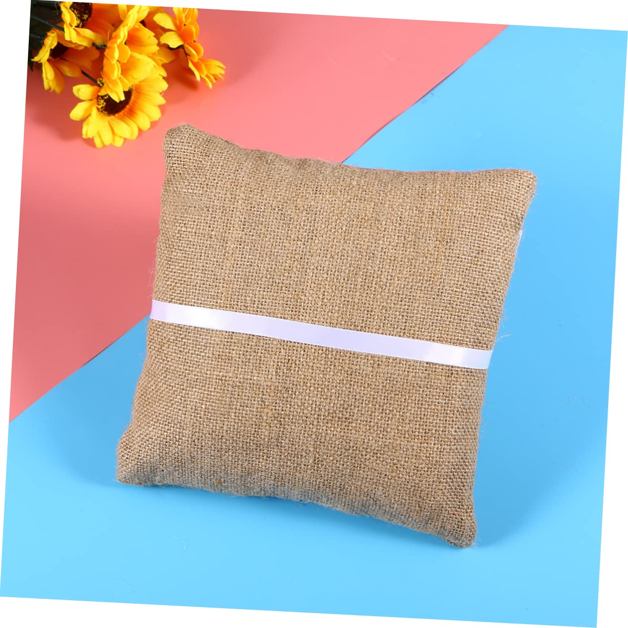 KOMBIUDA Rustic Burlap Pillow 20cm x 20cm Hessian with Lace Trim Bowknot for Wedding