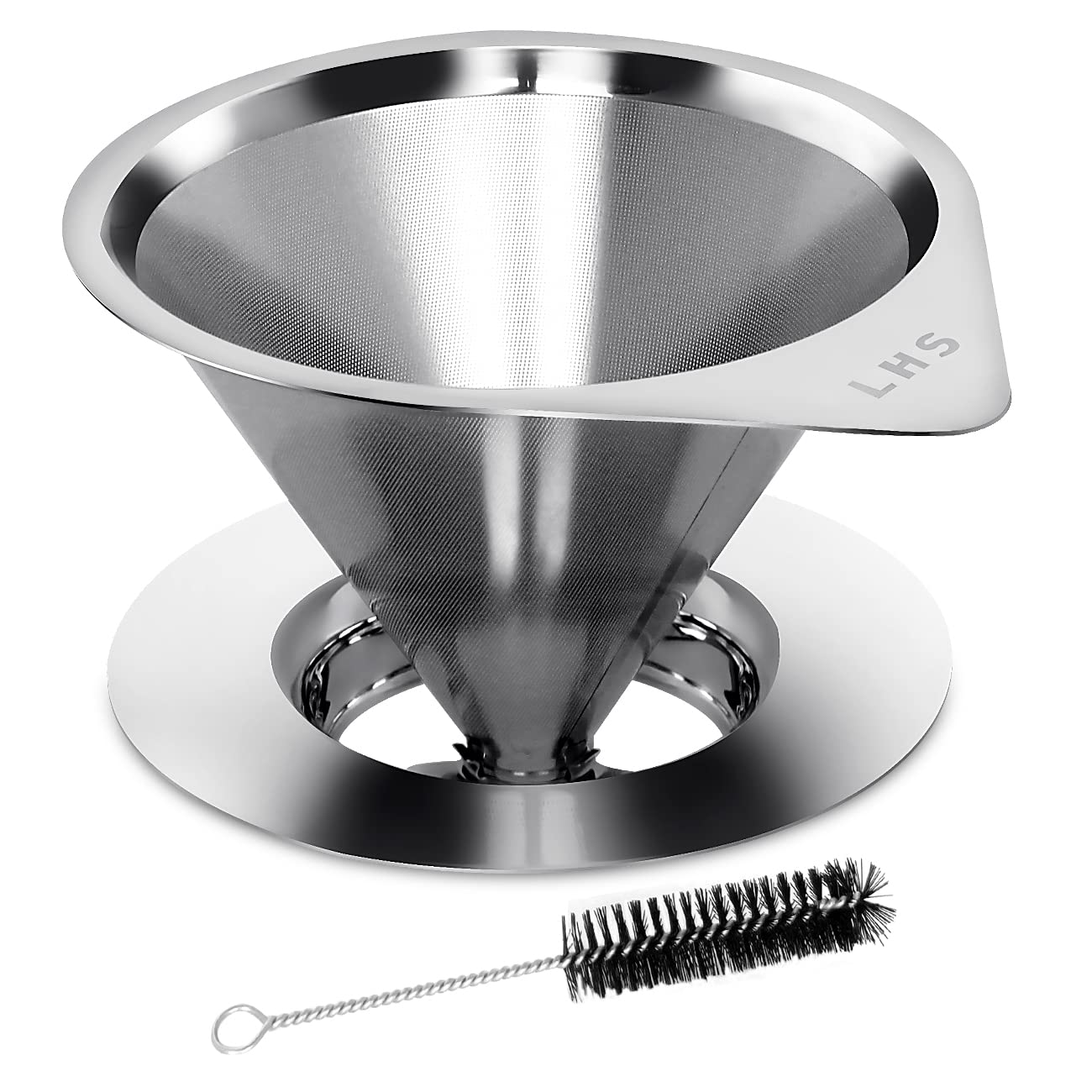 LHSPour Over Coffee Dripper Reusable Coffee Filter Paperless Coffee Filter Stainless Steel Pour Over Coffee Maker Cone Coffee Dripper for 1-2 Cup,Silver