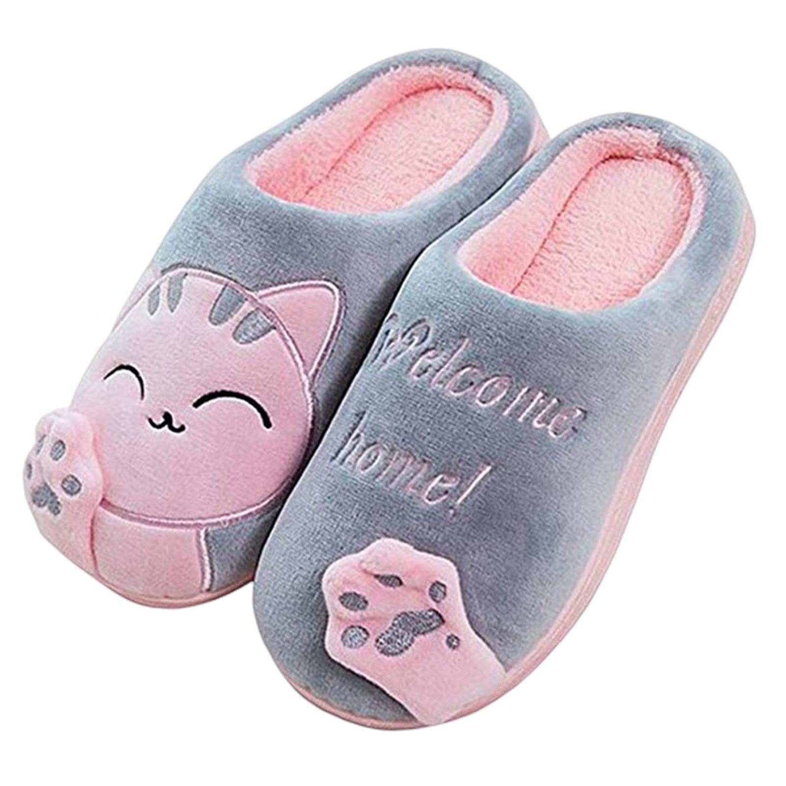 Pantuflas de mujer con diseño de gato para interior y mujer, con plataforma de algodón, para invierno, hogar, cálidas, para mujer, B-2,36-37