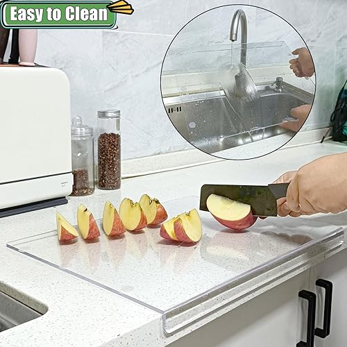 Miniatura 7 de Tablas de cortar acrílicas para encimera de cocina, tabla de cortar grande de 24 x 18 pulgadas con borde de encimera, tabla de cortar transparente