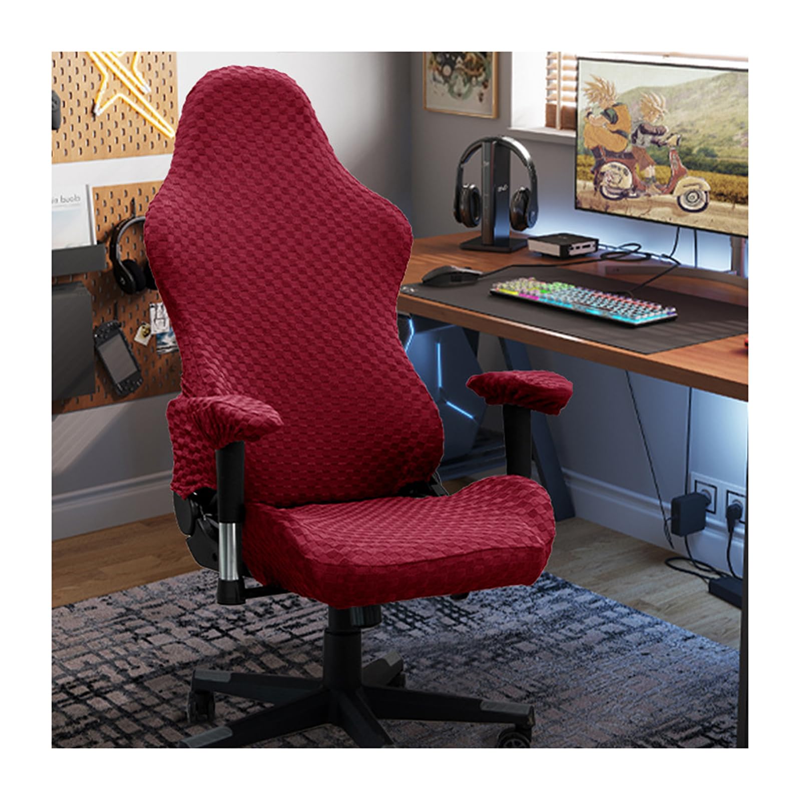 Bürostuhl Bezug Wine Red - Elastischer Stuhlüberzug Mit Kopfstütze