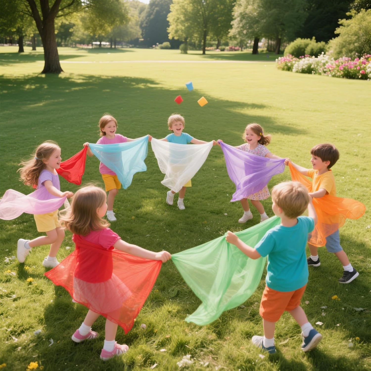 Andux 12Pcs Colorfast Dance Scarves Square Scarf Colorfast Dance Scarf for Kids Juggling Kindergarten 24 by 24 Inches WDSJ-02