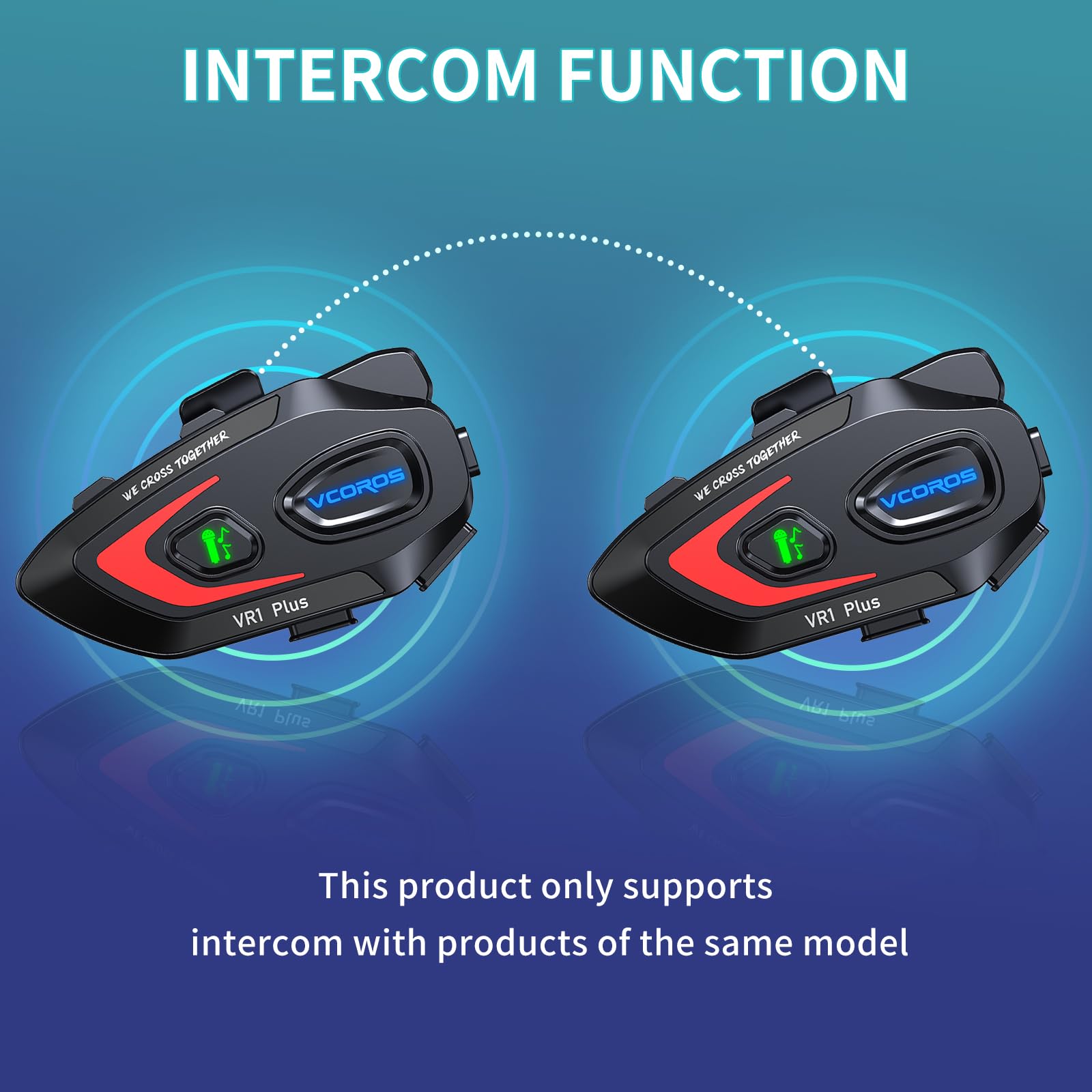 Interfono Moto VR1 Plus,Sistema di Comunicazione per 2 Persone entro 500m,Auricolare Casco Moto,IP56 Impermeabile,Interfono Casco Supporta Le Chiamate Vocali Controllo Della Musica (2Pack Hard Mic)