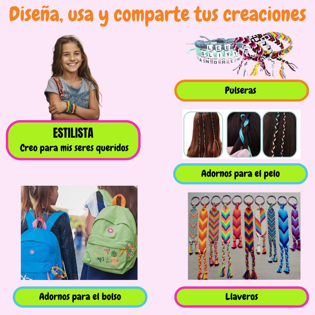 Kit para hacer pulseras para niñas de 8 a 16 años - Manualidades creativas con instrucciones en español, ideal como regalo para niña de 9, 10 o 12 años - Regalo para cumpleaños o comunión
