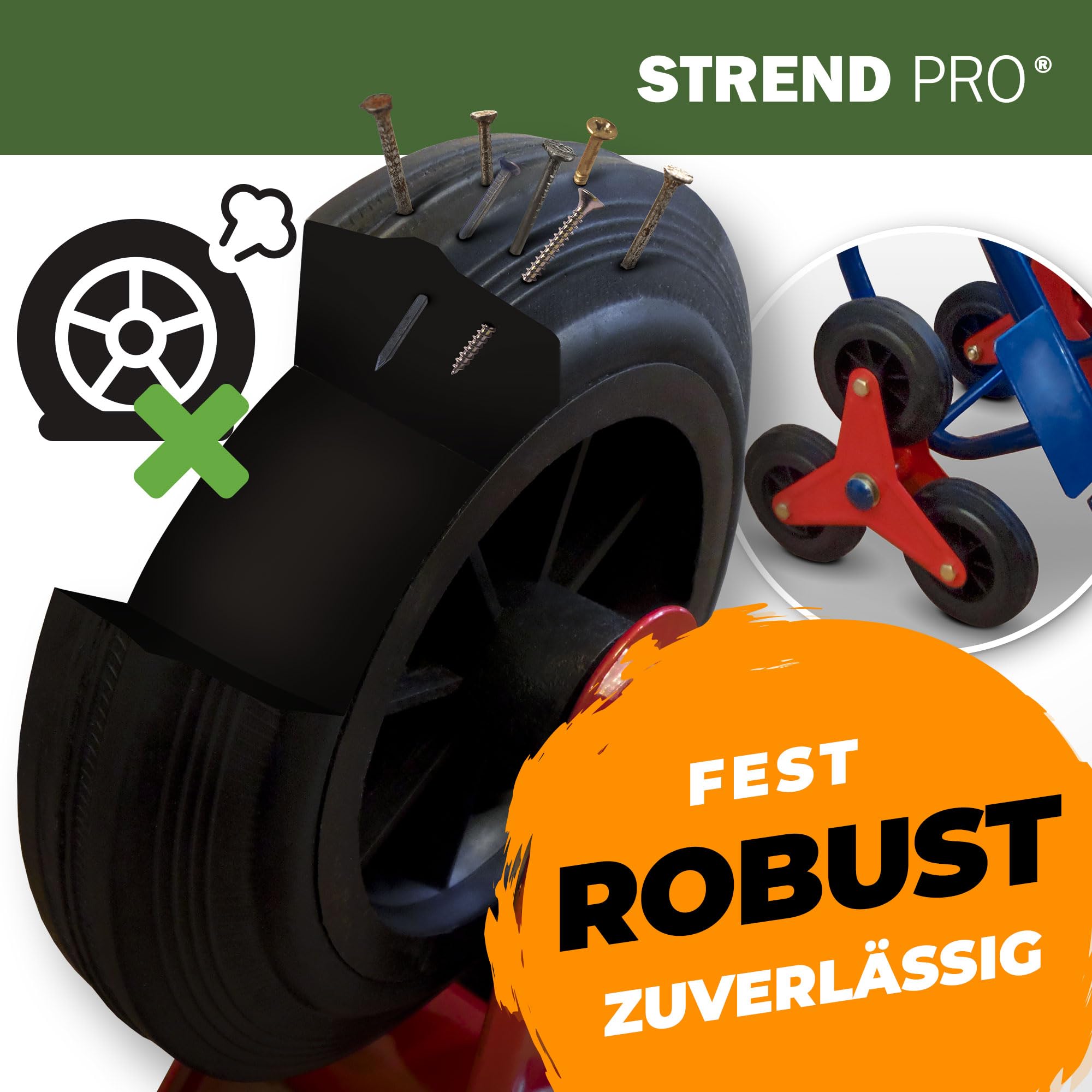 STREND PRO Treppen Sackkarre Klappbar 200kg | Sackkarre Treppensteiger Faltbar mit Vollgummireifen | Kleine Transportkarre für Treppentransporte und Umzüge | Waschmaschine Transporthilfe