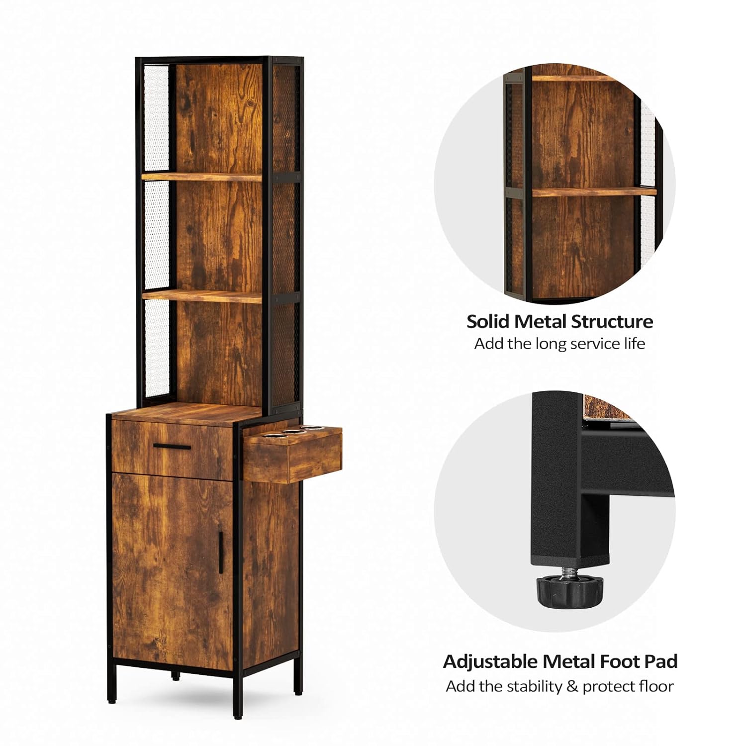 OmySalon 3-Layer Salon Storage Cabinet,Beauty Barber Salon Styling Station Organizer Equipment,Hair Stylist Station Set with 1 Drawer, 1 Cabinet & 3 Hot Tool Holders, Rustic