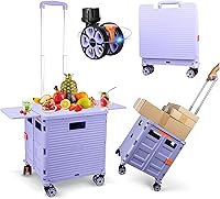 Vista 237 de FELICON SELORSS - Carrito plegable portátil con ruedas para subir escaleras y ruedas giratorias de 360°, mango telescópico, caja de plástico