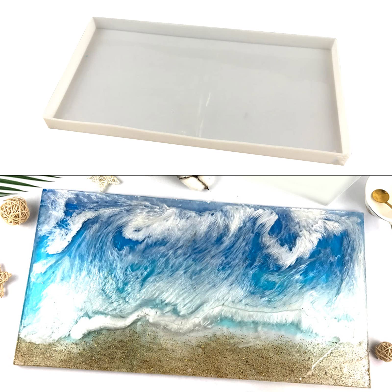 Rectangle Epoxy Resin Silicone Mold With Handles - Large 12.4x8.8 Inch Tray Mold For Serving Boards & Crafts