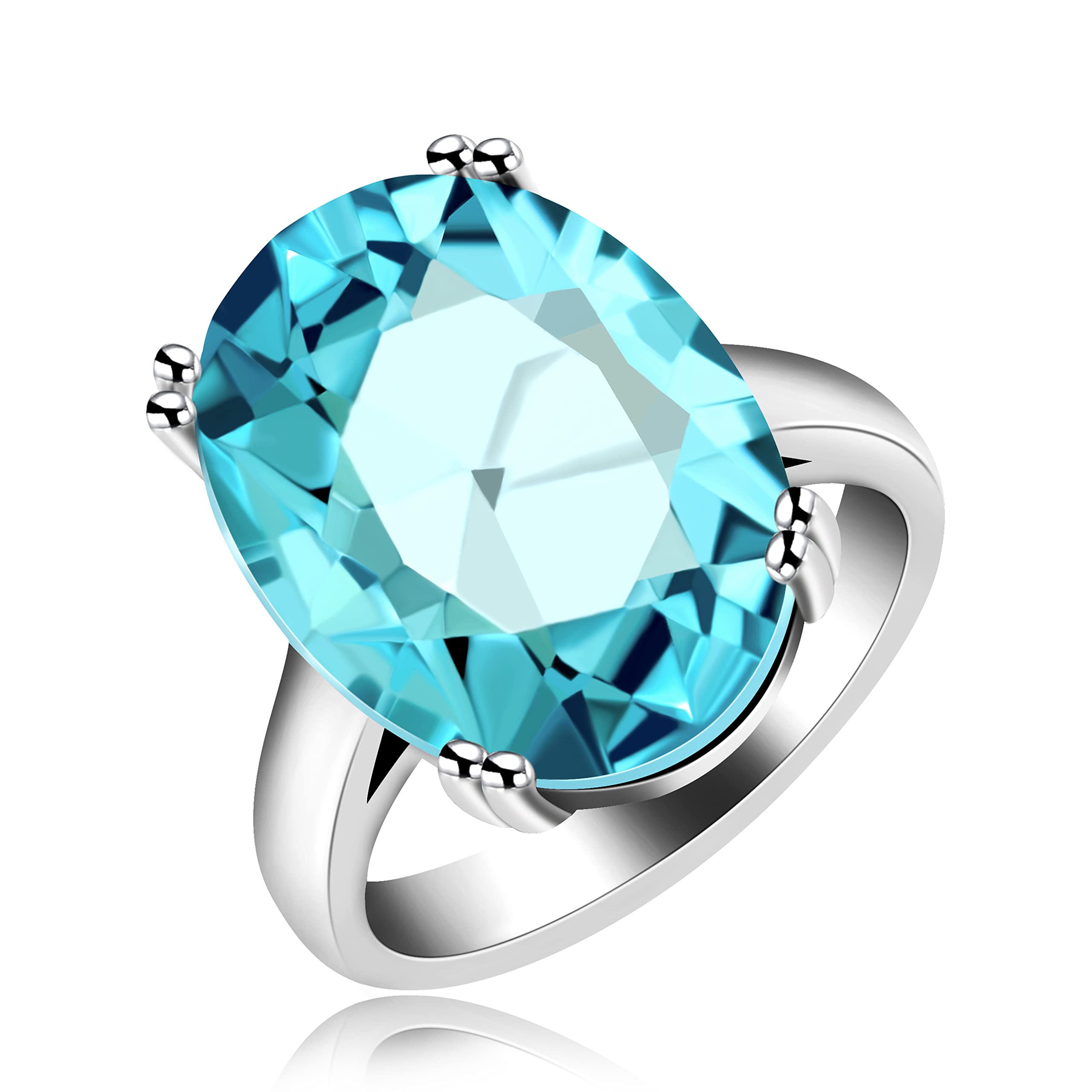 UloveidoCreated Topaz Ring Big Light Blue Stone Solitaire Cocktail Rings for Women Platinum Plated Simple Design Fashion Birthday Wedding Jewelry Ring Gift for Girls Y2165