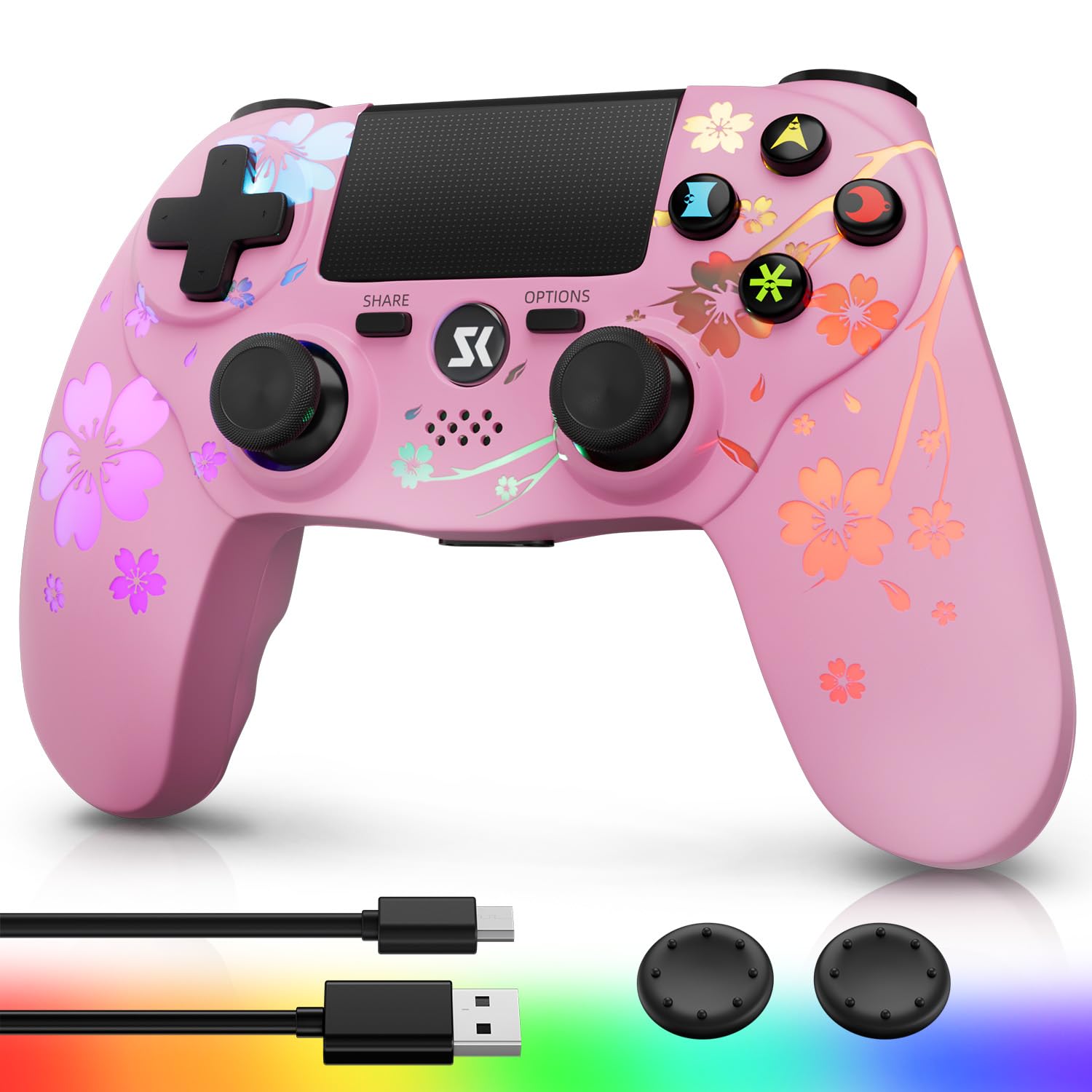 CHENGDAO Kabelloser Controller f r PS4 Multi-Plattform Controller kompatibel mit PS4/Pro/Slim/PC/iOS/Android/MacOS mit Dual-Vibration/35-mm-Audio-Buchse/empfindlichem Touchpad Rosa