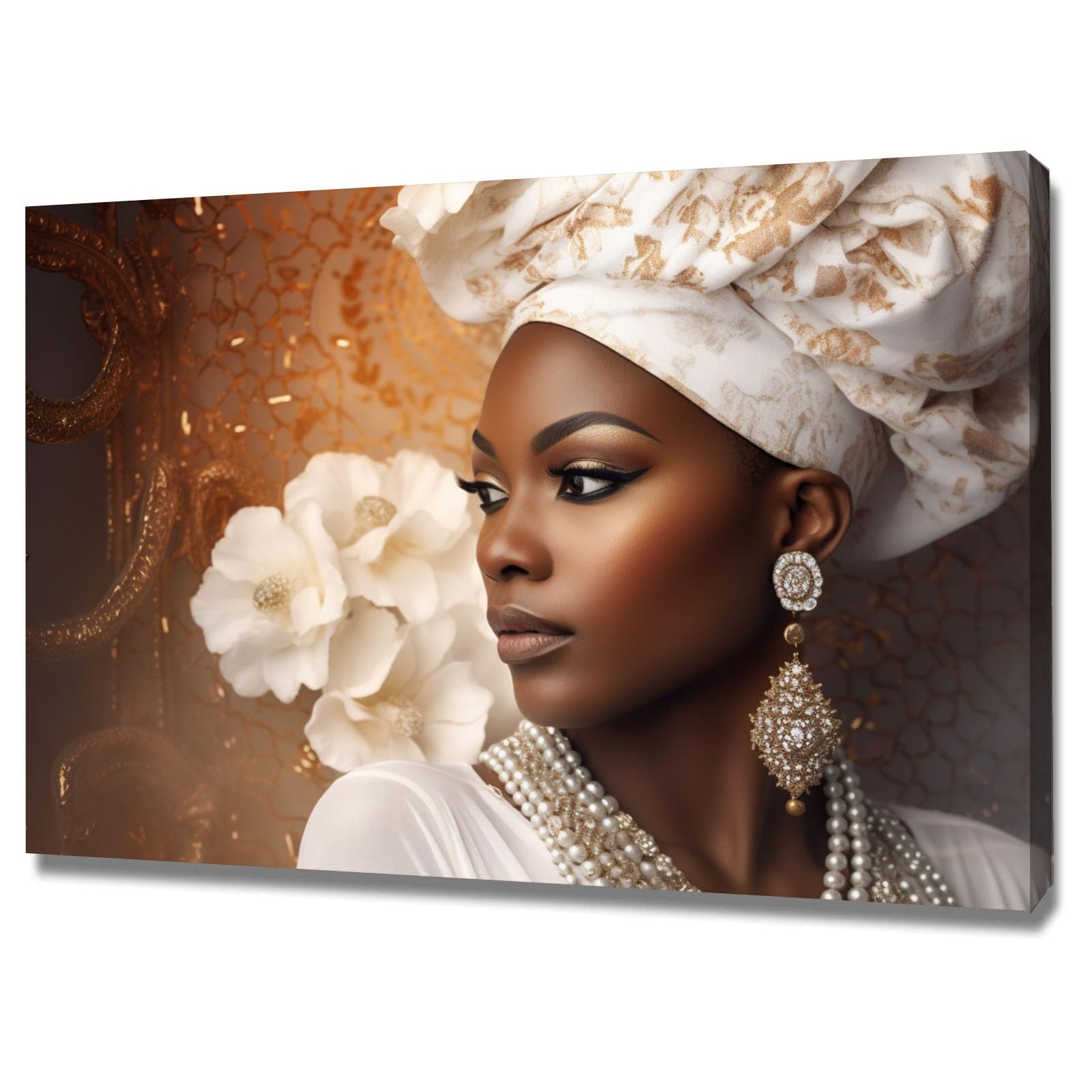 TERUEA Elegant Artwork for Girls Room Bedroom Wall Decor Woman With Pearl Necklace And Floral Vintage Humor Wall Poster for Bathroom Toilet Decor(Gold)-70x100cm Framed