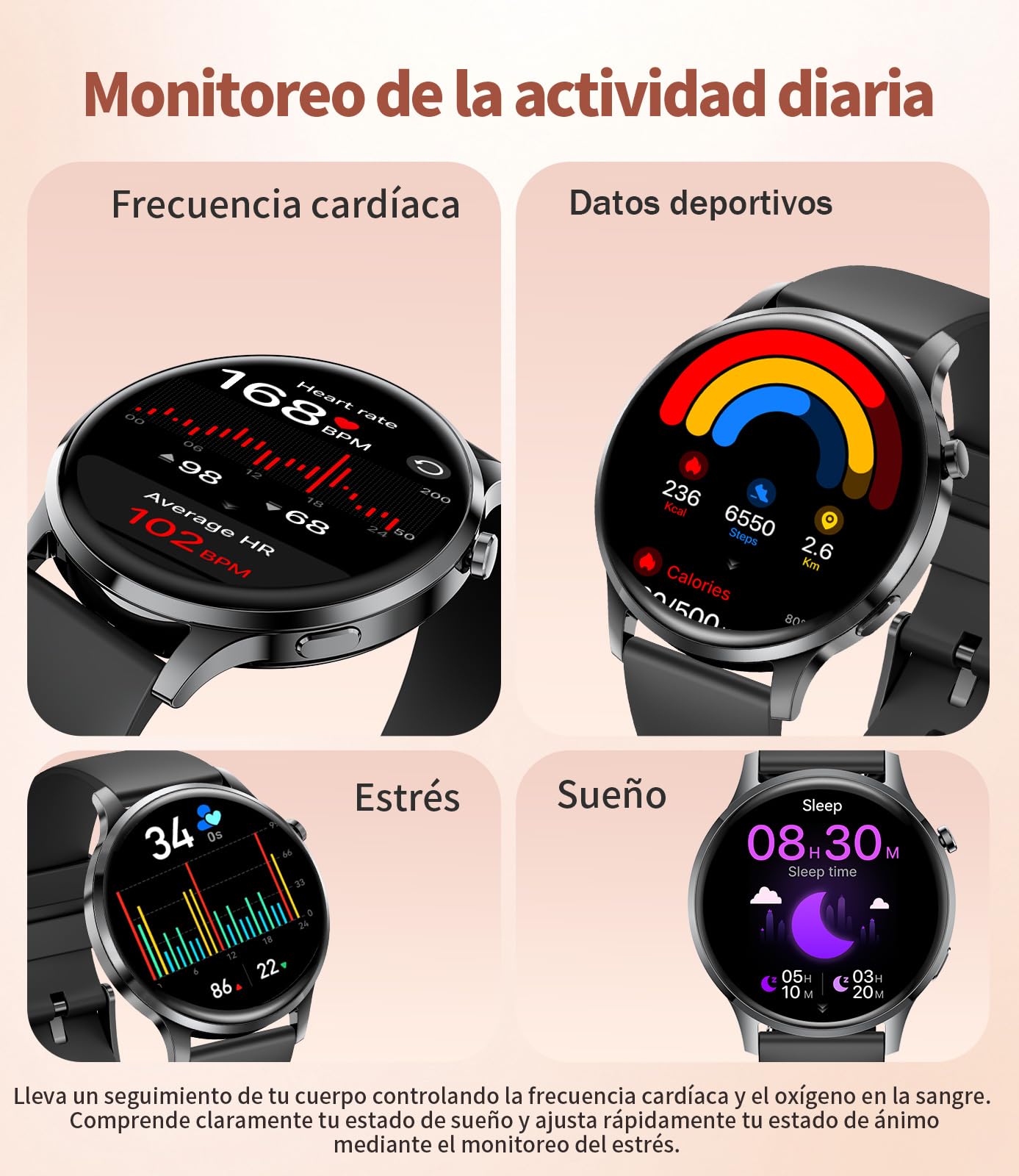 SUNKTA Reloj Inteligente para Mujer 7,9 mm Ultrafino 1,32" AMOLED Llamadas Bluetooth Elegante Smartwatch para Android iOS,Frecuencia cardíaca,Monitor de sueño,Podómetro,Calorías,Negro