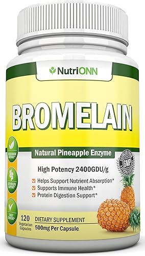 Bromelina - 500 mg - 2400 GDU - 120 cápsulas vegetales - Extracto de enzima de piña pura - Apoya la digestión y absorción de nutrientes - Ideal para