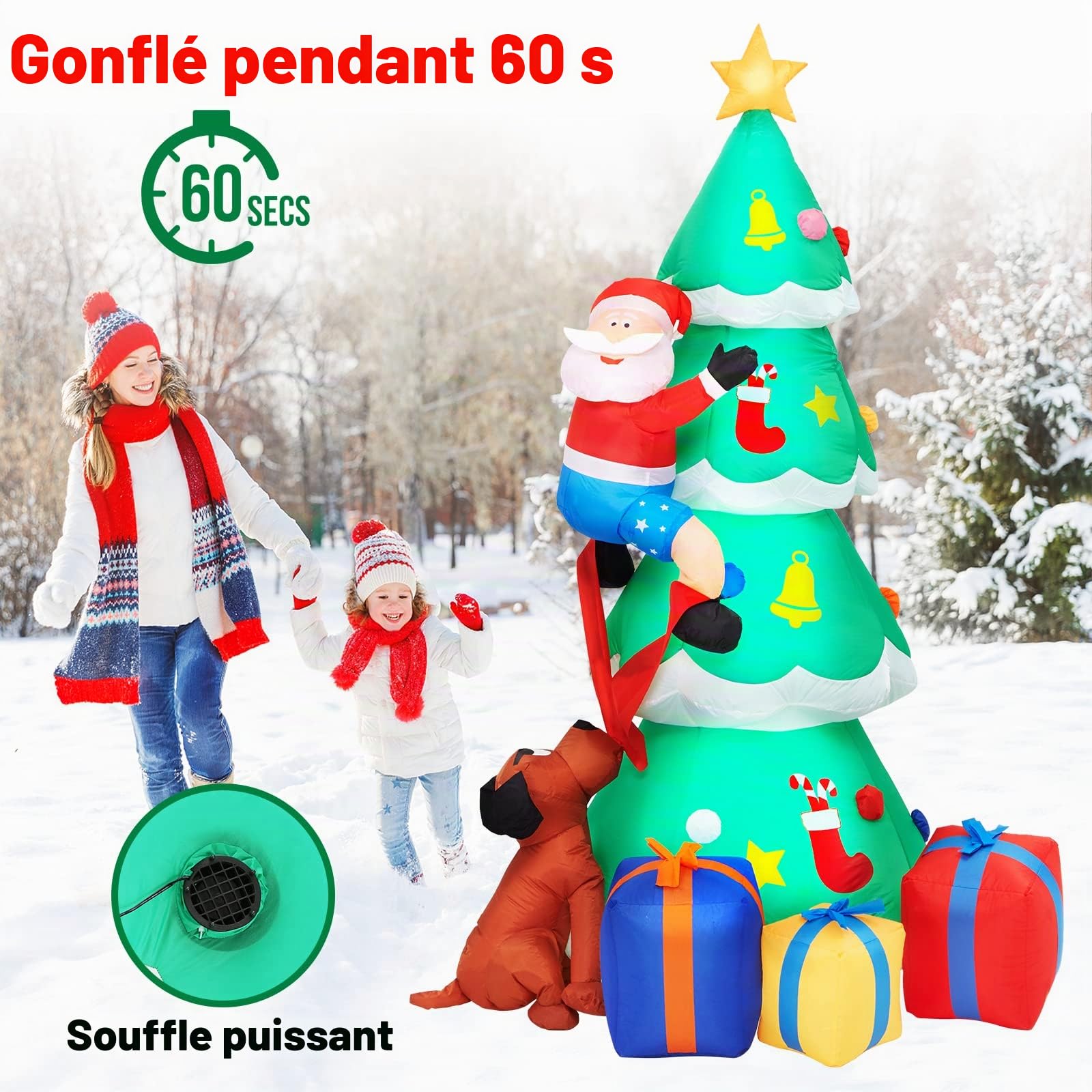 230CM Decoration de Noël Exterieur Arbre de Noel Gonflable Vieil Homme et Chiens avec Lumières LED,Litake 7.5FT Jardin Patio Gazon Décoration de Noël Extérieur