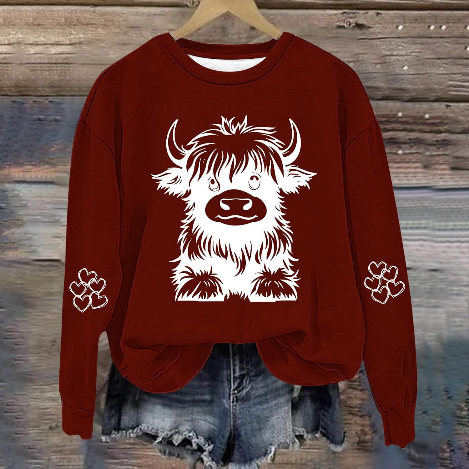 Highland Cow Sweatshirt for Women Cute Funny Graphic Sweatshirt Cowgirl Long Sleeve Plus Size Oversized Pullover Top