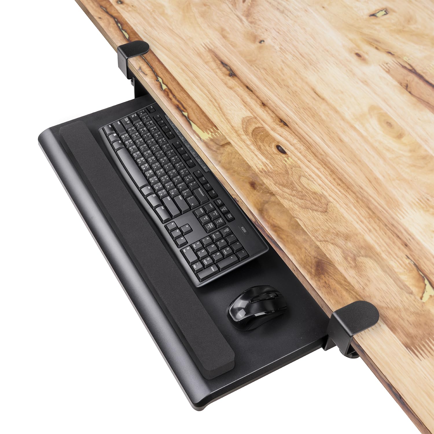 EHO Large Ergonomic C-Clamp Keyboard Tray Mount Under Desk with Wrist Rest, Slide-Out Platform 27.5" (31.8" Including Clamps) x 12.5", Pull Out