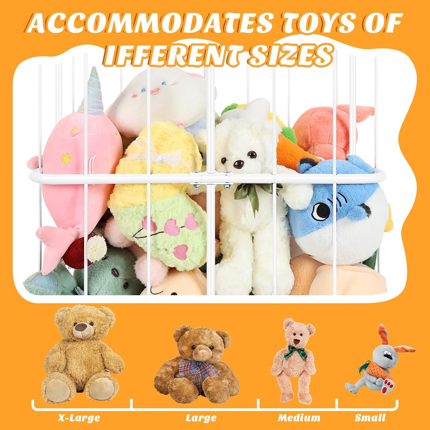 Stuffed Animal Storage Plush Toy Organizer Rolling Stuffed Animal Holder with Wheels Large Stuffed Animal Storage Zoo, Elastic Band for Playroom Bedroom Nursery, Large Capacity, White - Image 2