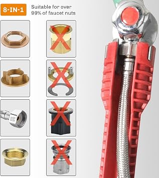 Tap Spanner Tool, 8 in 1 Faucet and Sink Installer, Tap Spanner for Tight Spaces, Multifunctional Tap Wrench for Kitchen and Bathroom Sink Repair, Plumbing Tool for Pipe Installation