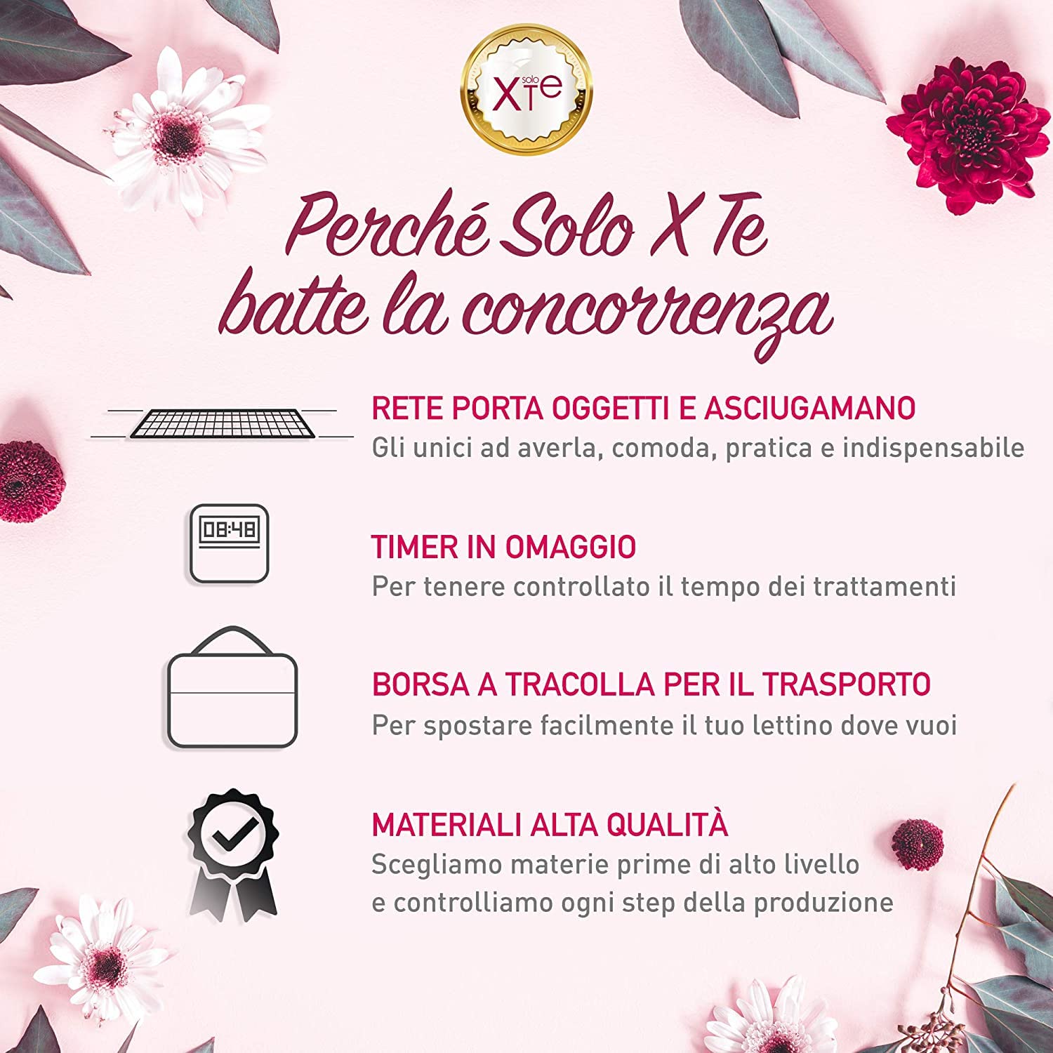 Lettino da Massaggio Portatile in Pelle ECO di Alta Qualità, XXL 3 Zone, Telaio in Alluminio, Pieghevole, Cavi in Acciaio Inox, Poggiatesta, Braccioli, Rete, Borsa Trasporto e Timer (BIANCO)