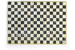 Mackenzie Childs Inspired Classic Courtly Check Black and White Large Tempered Glass Cutting Board