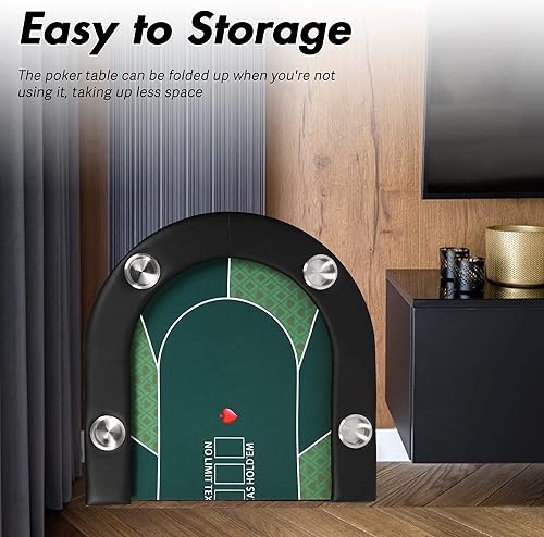 Vista 4 de Mesa de póquer plegable para 8 jugadores, mesa de cartas con soporte para tazas, mesa de ocio de casino, mesa de póquer Texas Hold 'Em para juego