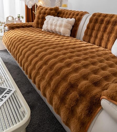 Miniatura 3 de vctops Funda de felpa de piel sintética gruesa de lujo, ultra suave, antideslizante, funda de sofá mullida y esponjosa, protector de muebles para