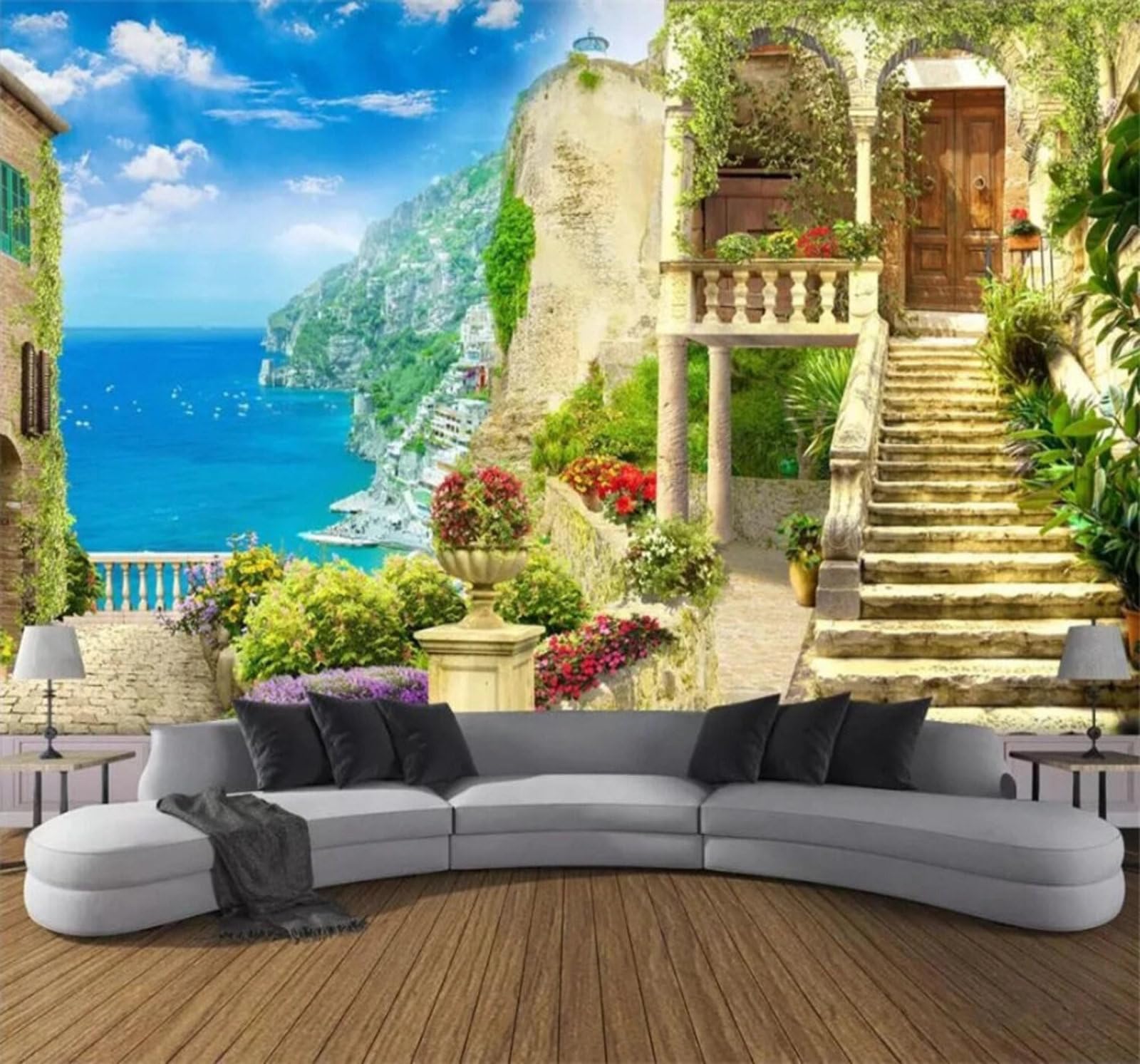 Fresh Beautiful Three Dimensional Garden Seaside 3D Wallpaper Easy Install Feature Office Living Room Sofa Bedroom TV Background Wall Decoration-200cm×140cm