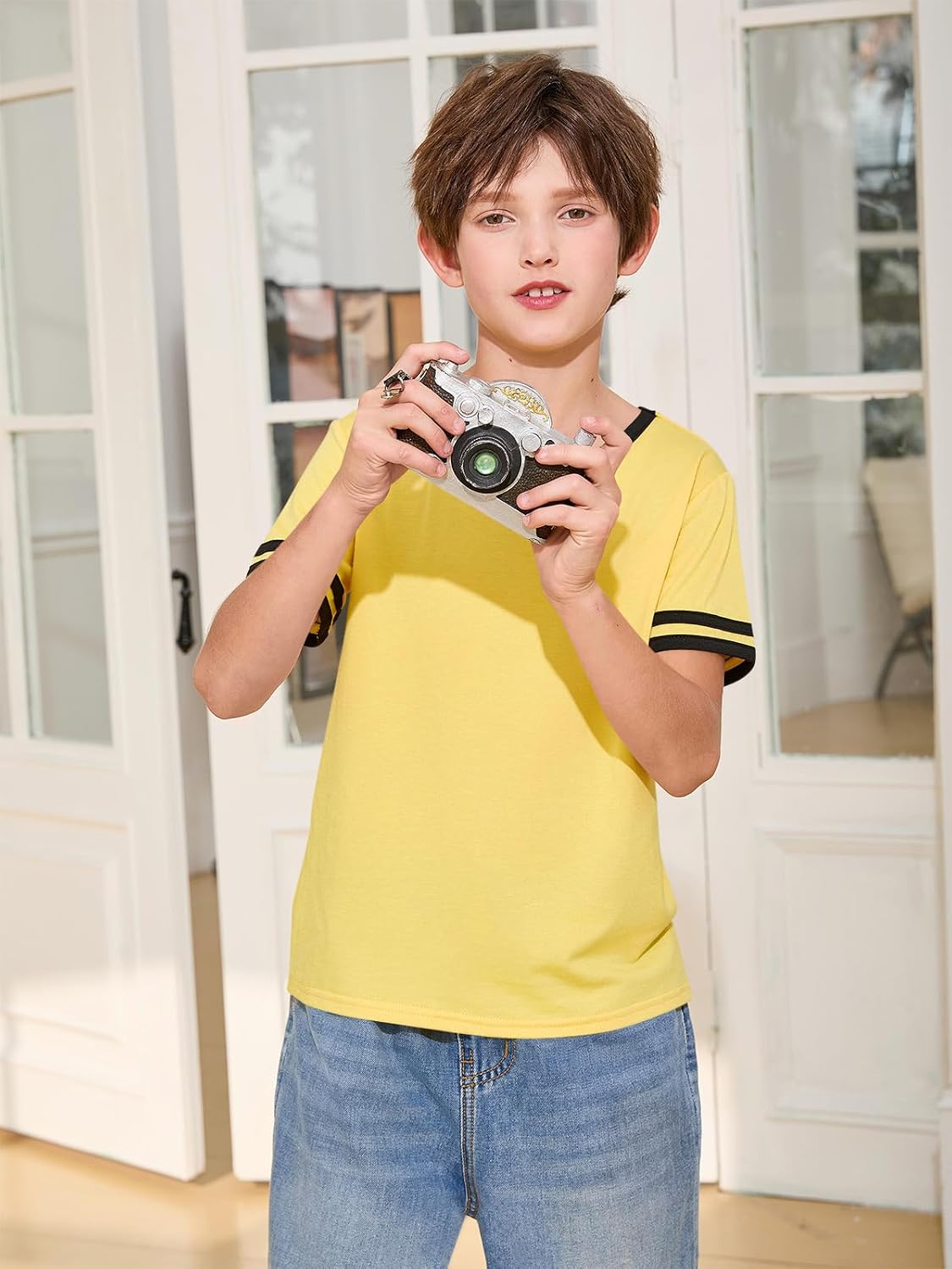 Haloumoning Boys Short Sleeve T Shirts Kids Summer Crewneck Color Block Tops Fashion Tees 5-14 Years