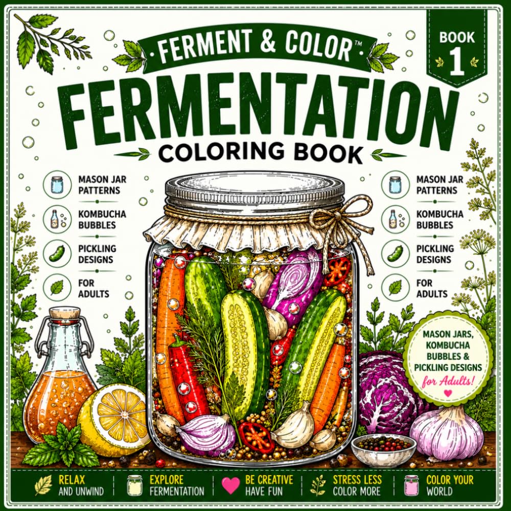 Fermentation Coloring Book: Mason Jar Patterns, Kombucha Bubbles & Pickling Designs for Adults (Ferment & Color Collection)