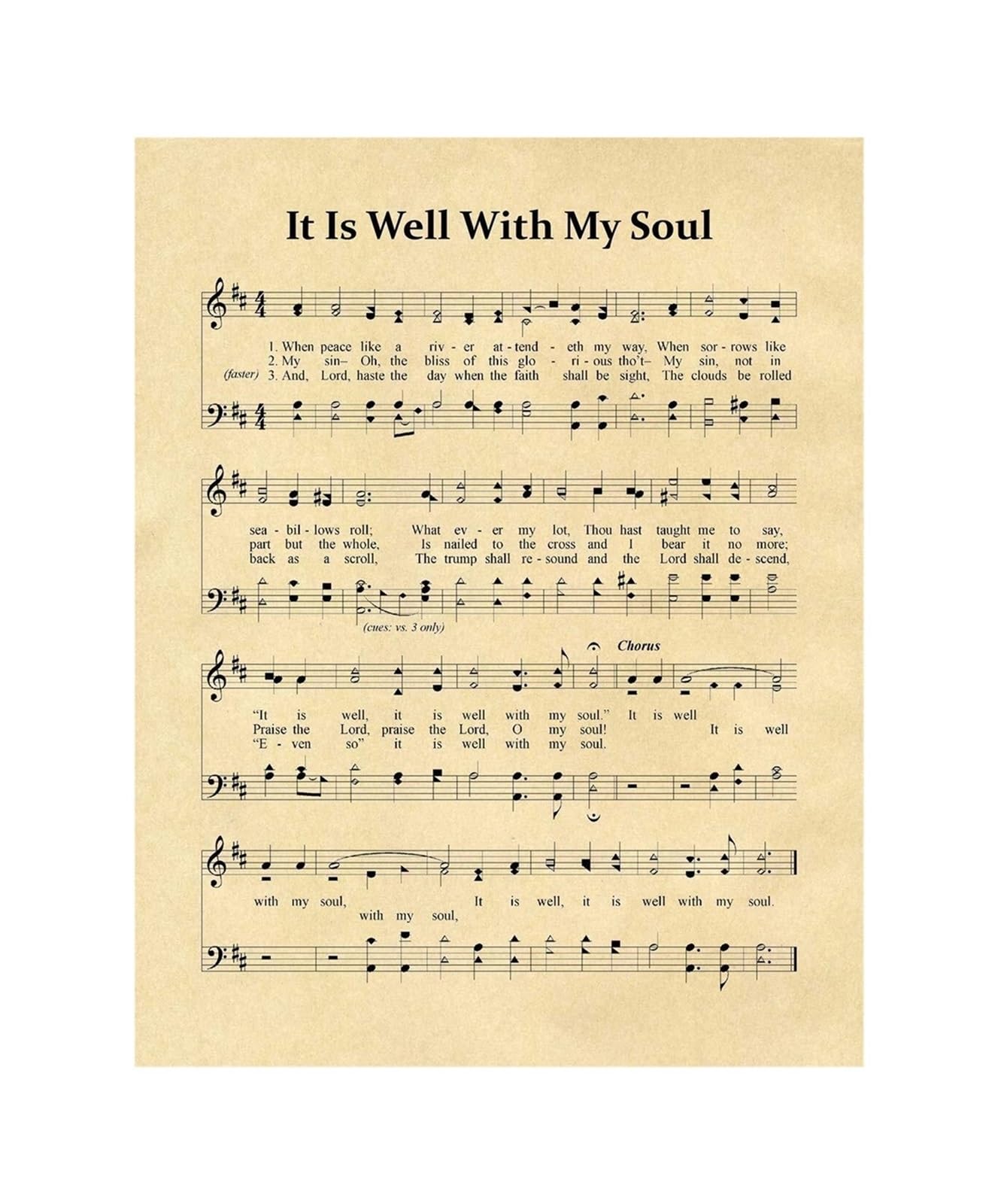 It Is Well With My Soul Music Poster, Vintage Style Church Hymn Sheet, Home Decor for Christian Families, Framed Art Option(Framed,16x24inch(40x60cm))
