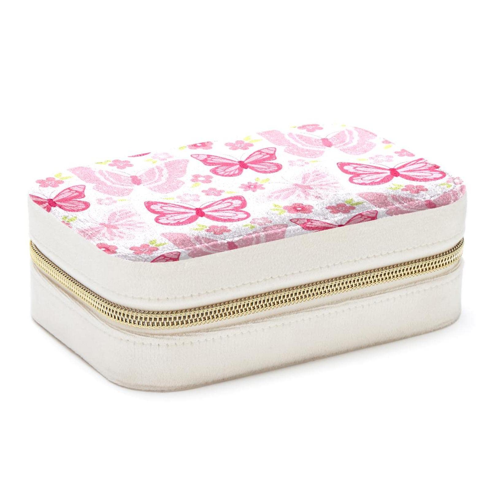 Boîte à bijoux de voyage rose papillon pour fille et femme