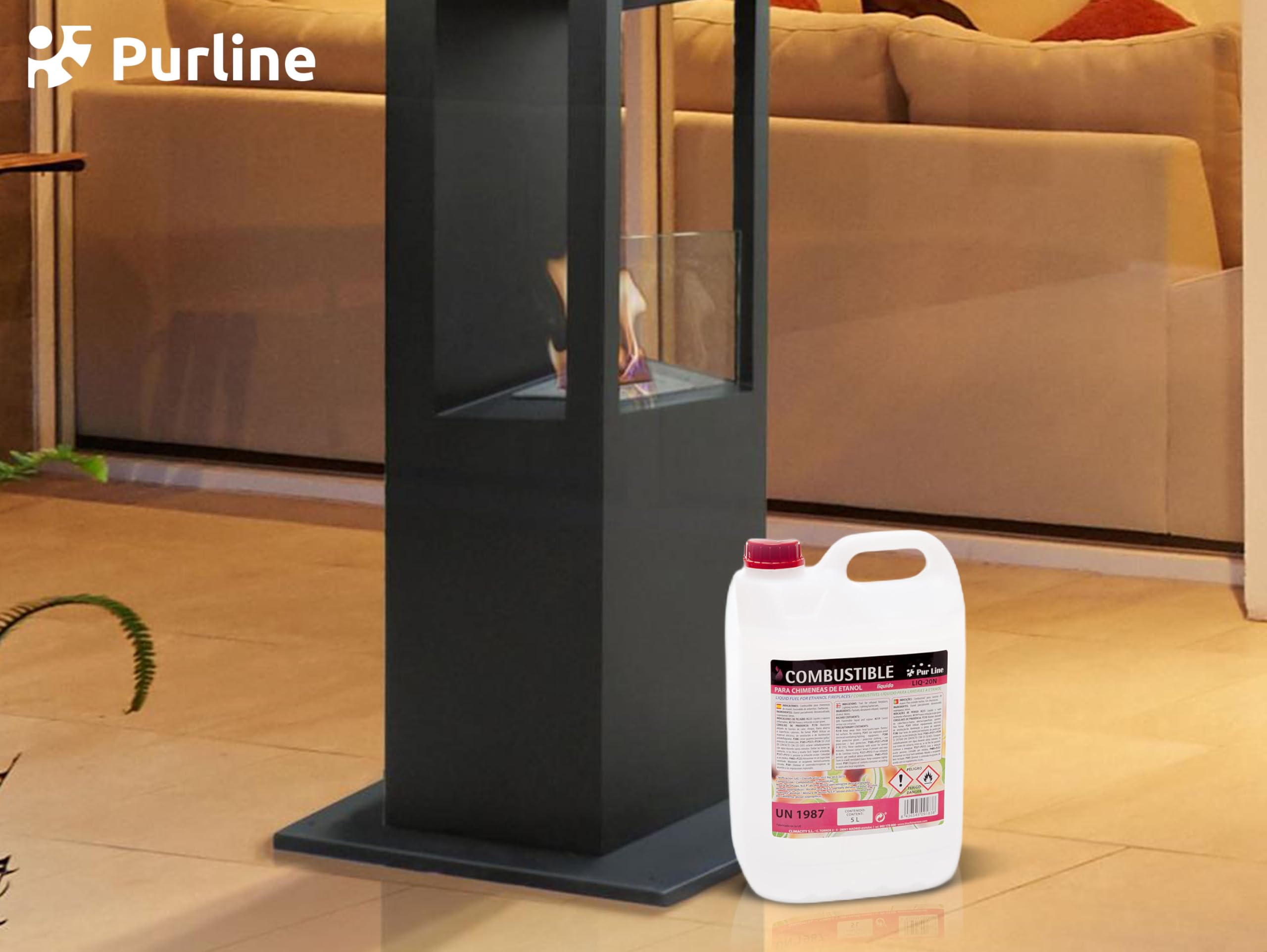 PUR LINE | Bioetanol 5L 96% Combustible para Chimeneas y Estufas, Sin Humo y Alta Combustión - Bioetanol Líquido para Biochimeneas, Quemadores y Uso Interior/Exterior