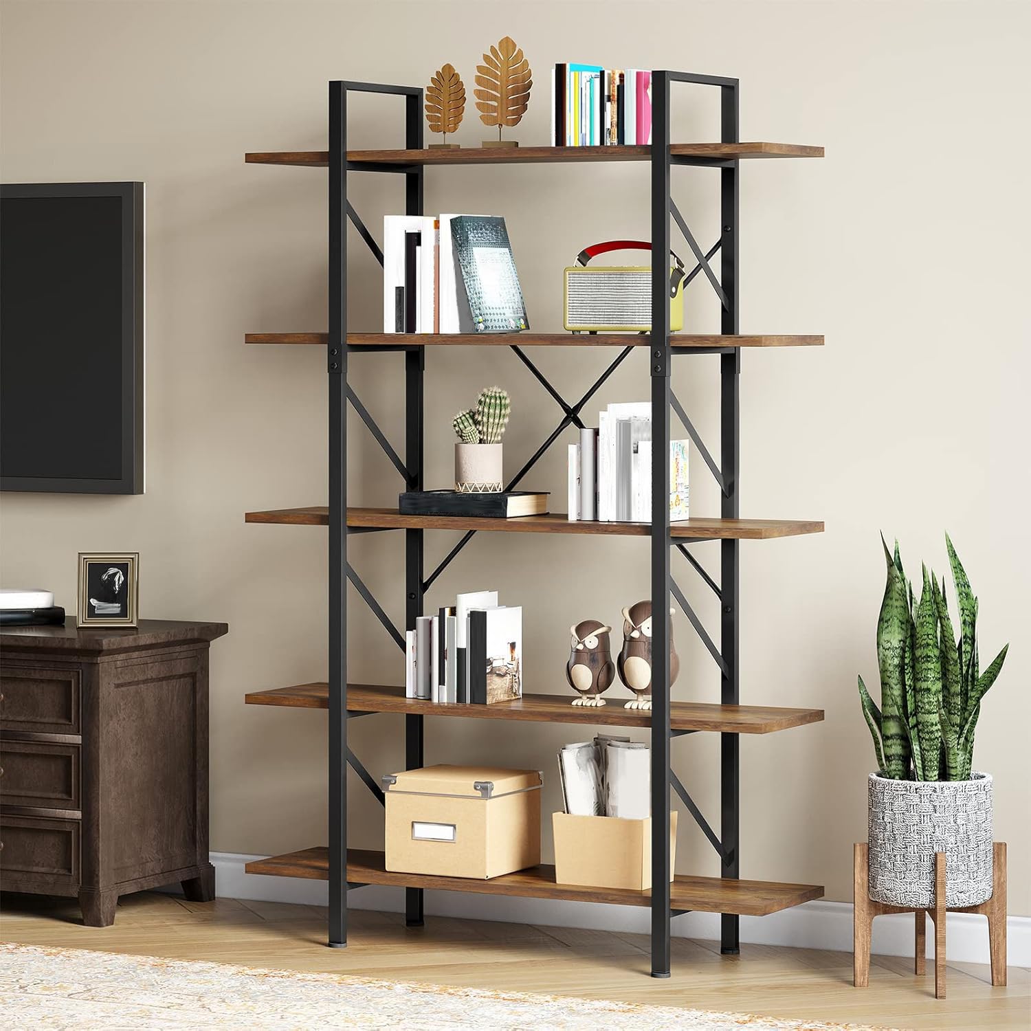 Libreria YITAHOME 5 Livelli - Scaffale Moderno In Stile Industriale Per Soggiorno E Ufficio - Foto 3