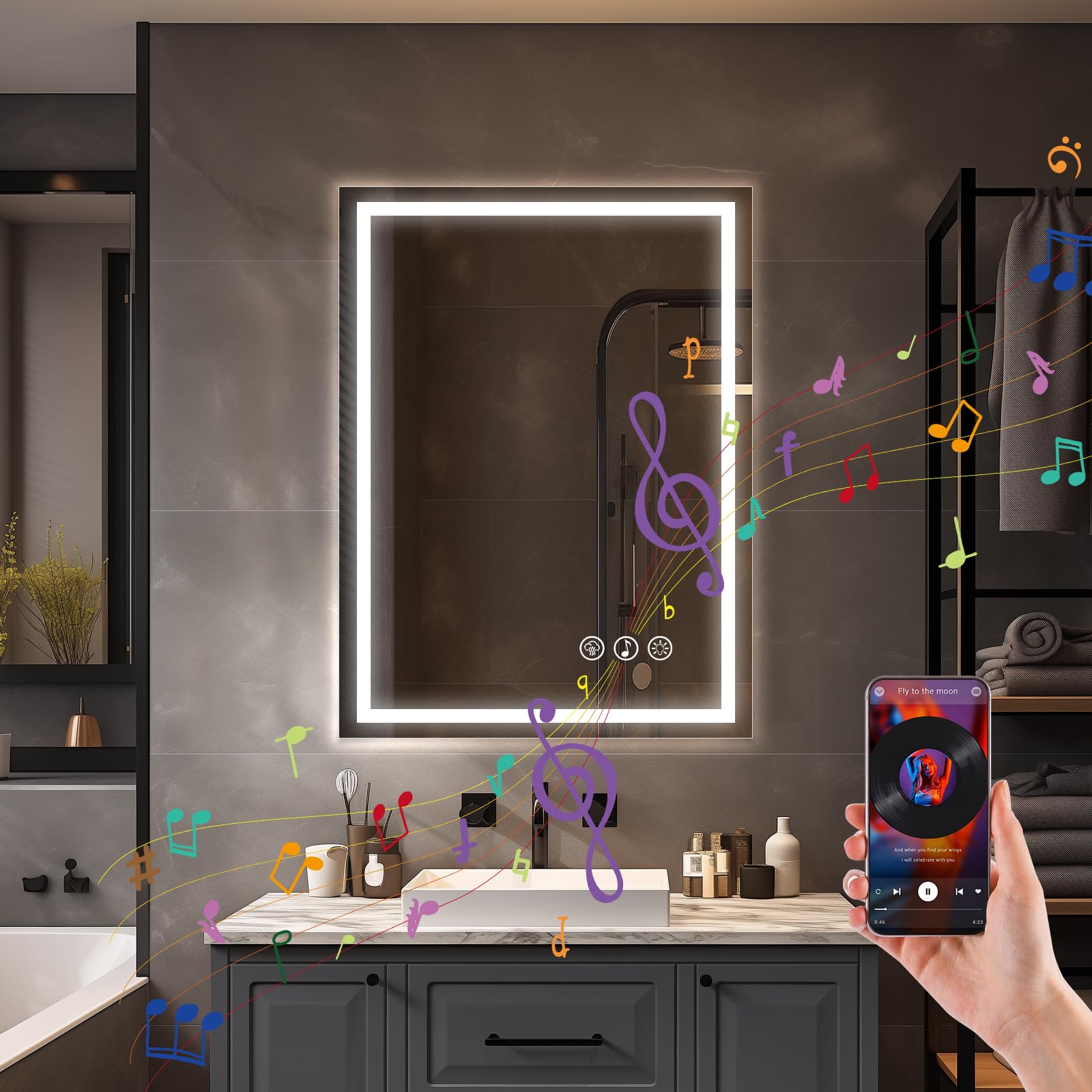 Simusi Specchio da Bagno LED Bluetooth 60x80cm