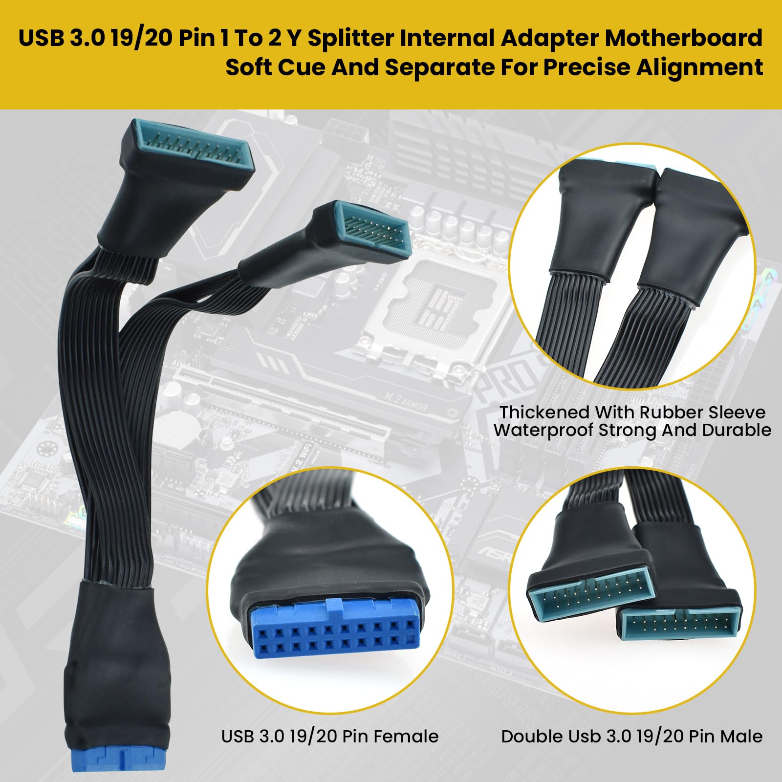 19/20-pinowy kabel rozgałęźny USB 3.0 przedłużacz 1 do 2 Y adapter wewnętrzny rozgałęźnik płyty głównej produkty DIY (15 cm)