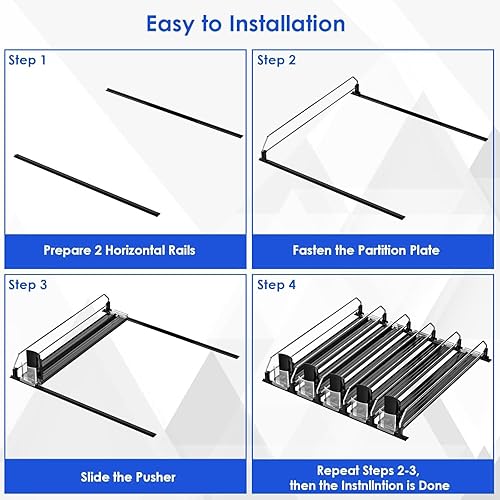 Miniatura 5 de Organizador de bebidas negro de 6 filas para refrigerador, 3 generación, organizador de refrigerador y almacenamiento, deslizador automático y