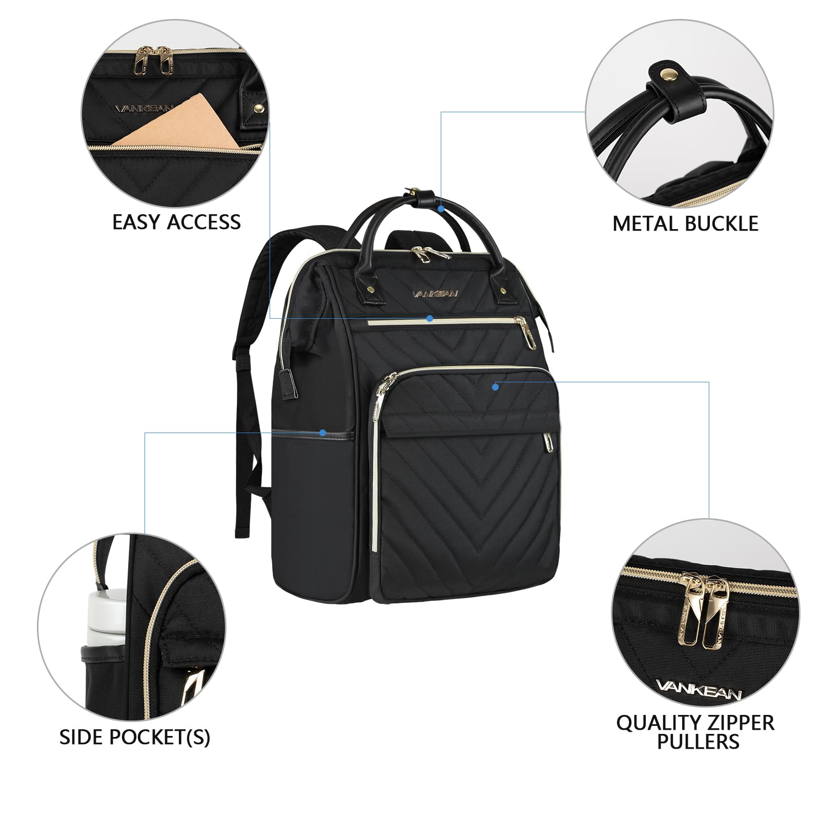 VANKEAN 17 Zoll Laptop Rucksack für damen herren Computer Arbeitstasche, große Kapazität, wasserdichter, College Daypack Schultasche Business Travel, schwarz