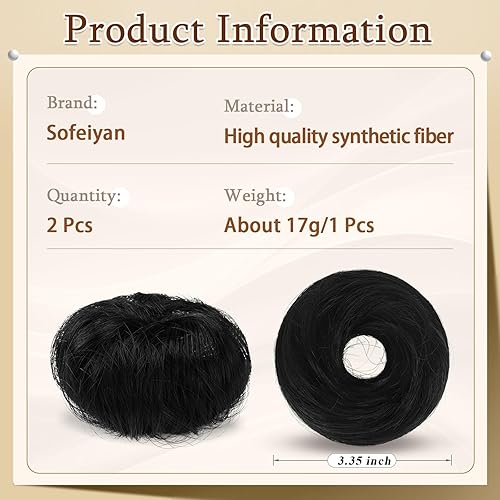 Miniatura 53 de SOFEIYAN 2PCS Messy Bun Hair Piece Wavy Curly Chignon Extension Mini Messy Hair Bun Scrunchies Synthetic Donut Wig Accessory Updo Space Bun Hair